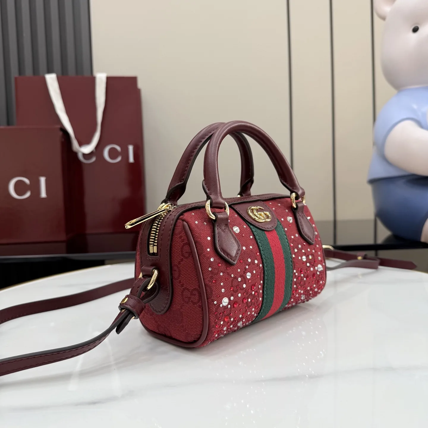 Gucci Burgundy Ophidia GG Supreme Canvas Top Handle Bag product photo from LabelPicks