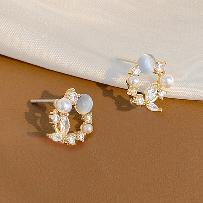 925 sterling silver flower cat-eye earrings for women, new autumn style, forest-themed branch and leaf earrings, 14K gold-plated geometric earrings