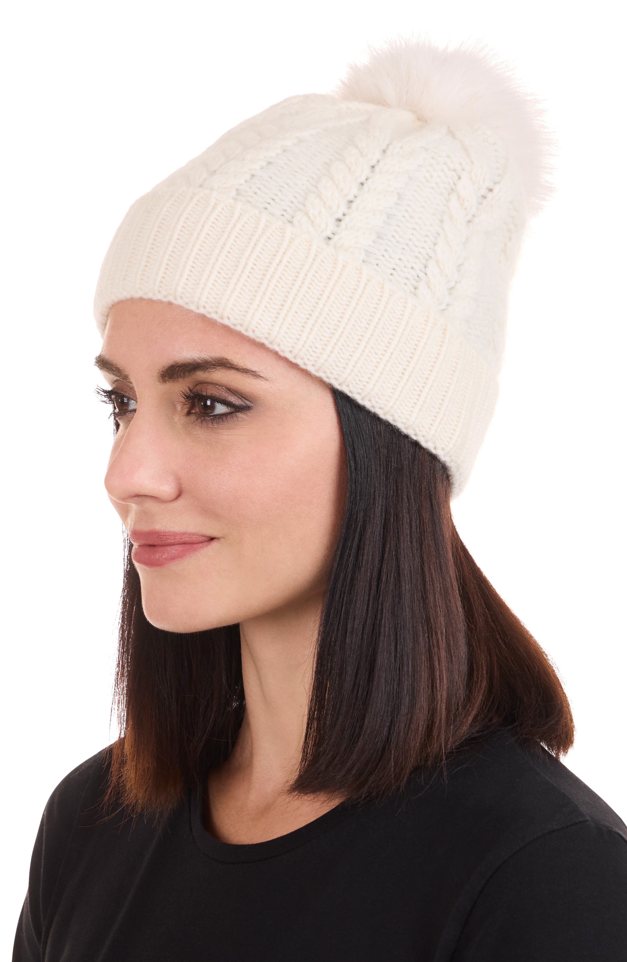 Sofia Cashmere Cashmere Faux Fur Pompom Beanie