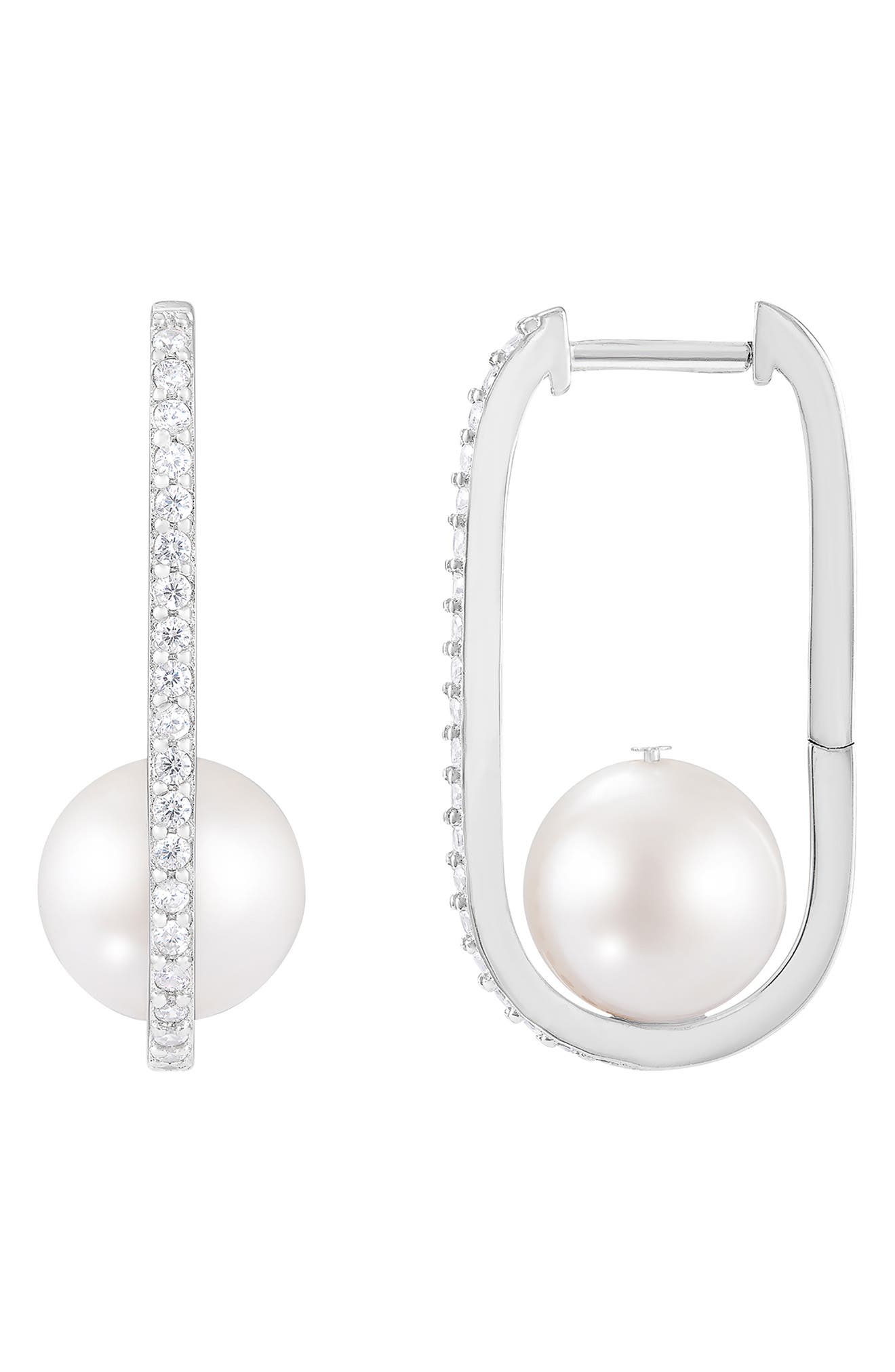 SPLENDID PEARLS Cultured Freshwater Pearl Hoop Earrings