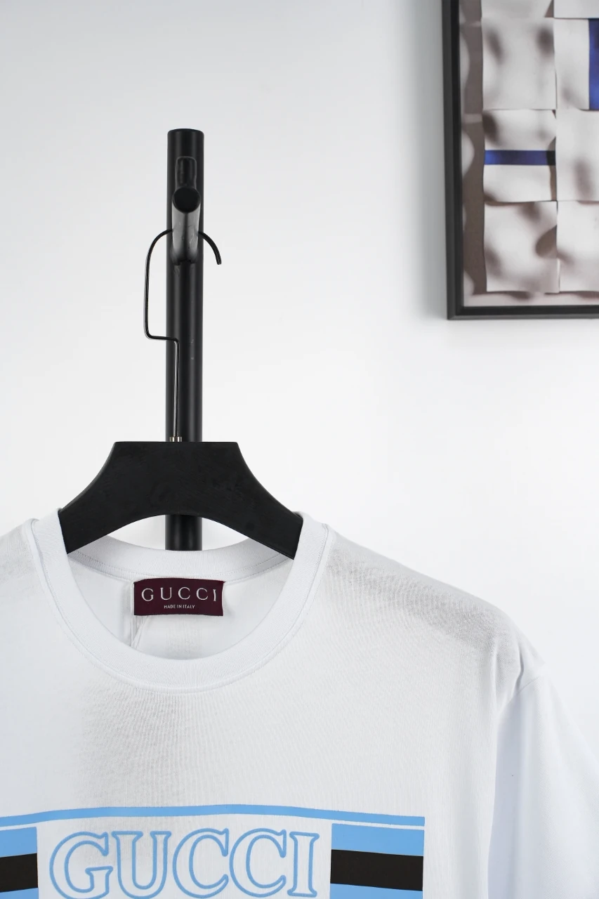 GUCCI White Pale Blue Logo Print T-Shirt product photo from LabelPicks