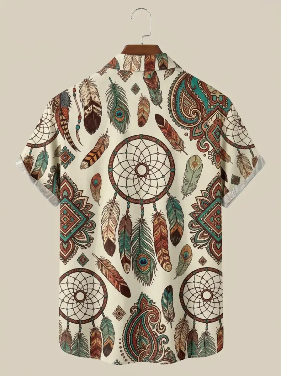 Men's printed shirts Bohemian Dreamcatcher Feather Aloha Shirt
