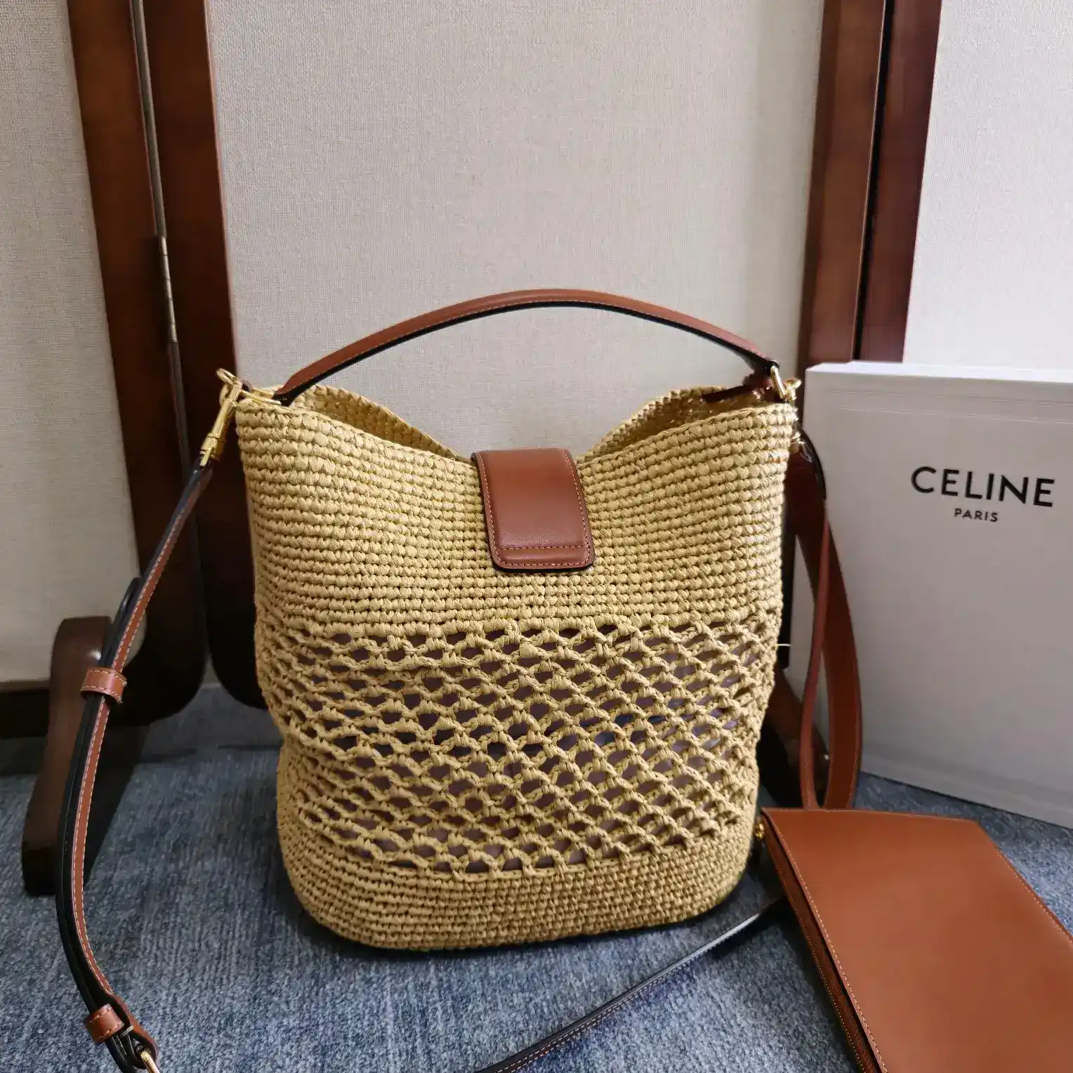 Celine Straw Woven Triomphe Bucket Bag product photo from LabelPicks