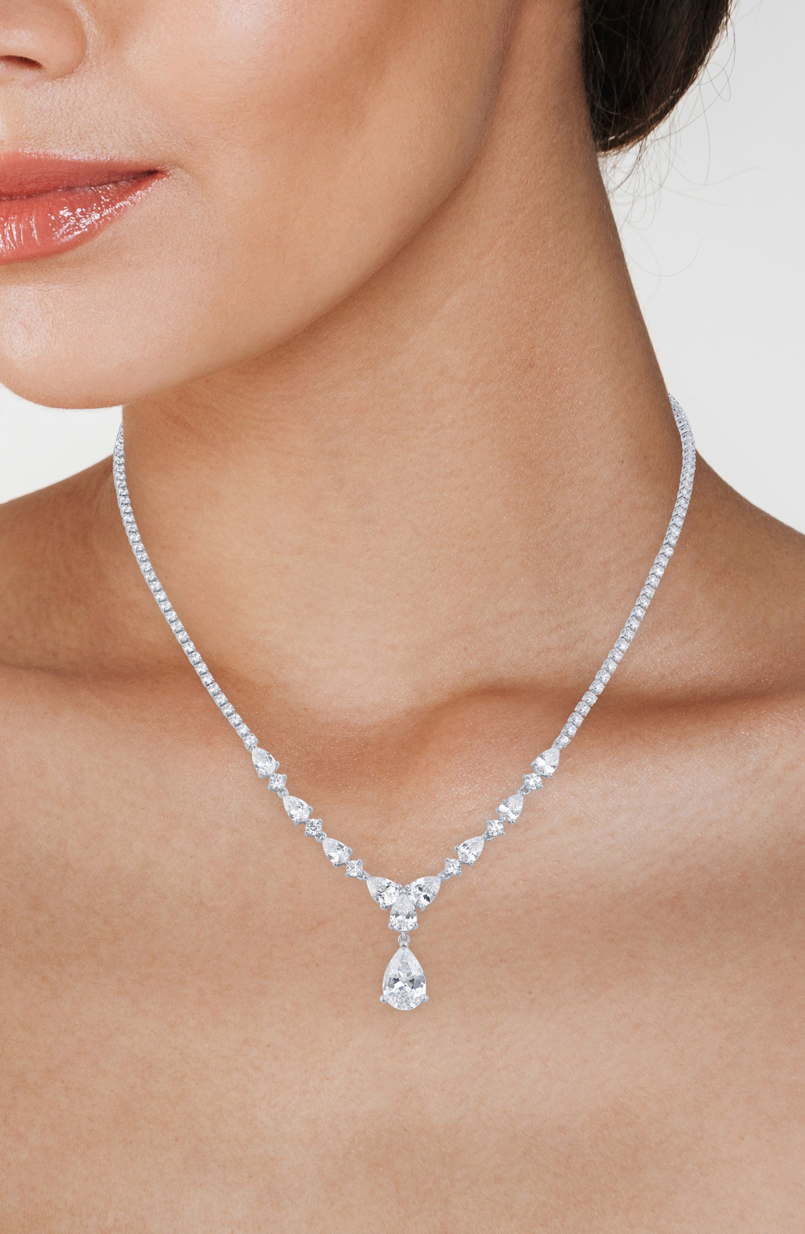 CZ by Kenneth Jay Lane Round & Pear Cubic Zirconia Drop Necklace