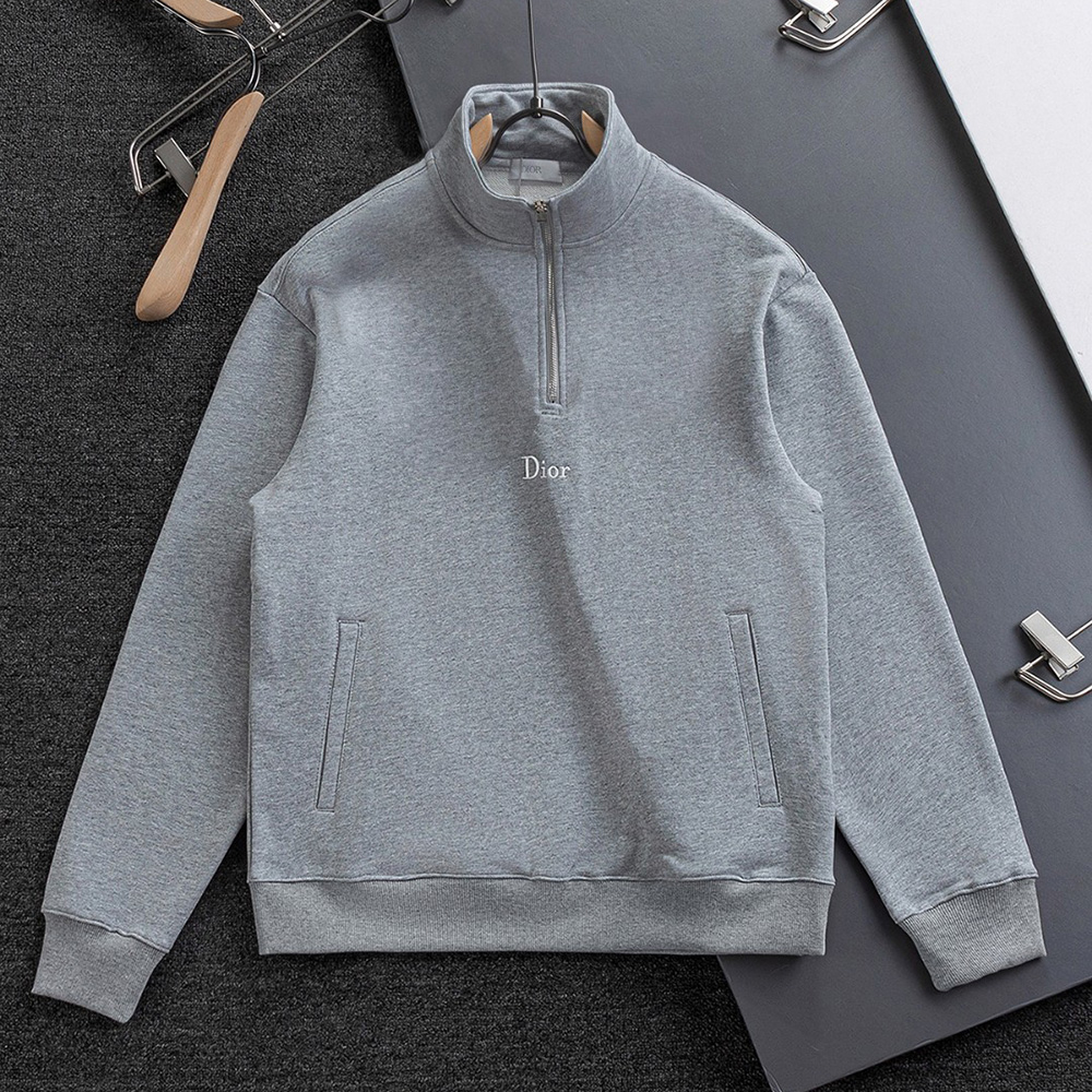 Fashion Embroidered Long Sleeve Lapel Half-Zip Sweatshirt