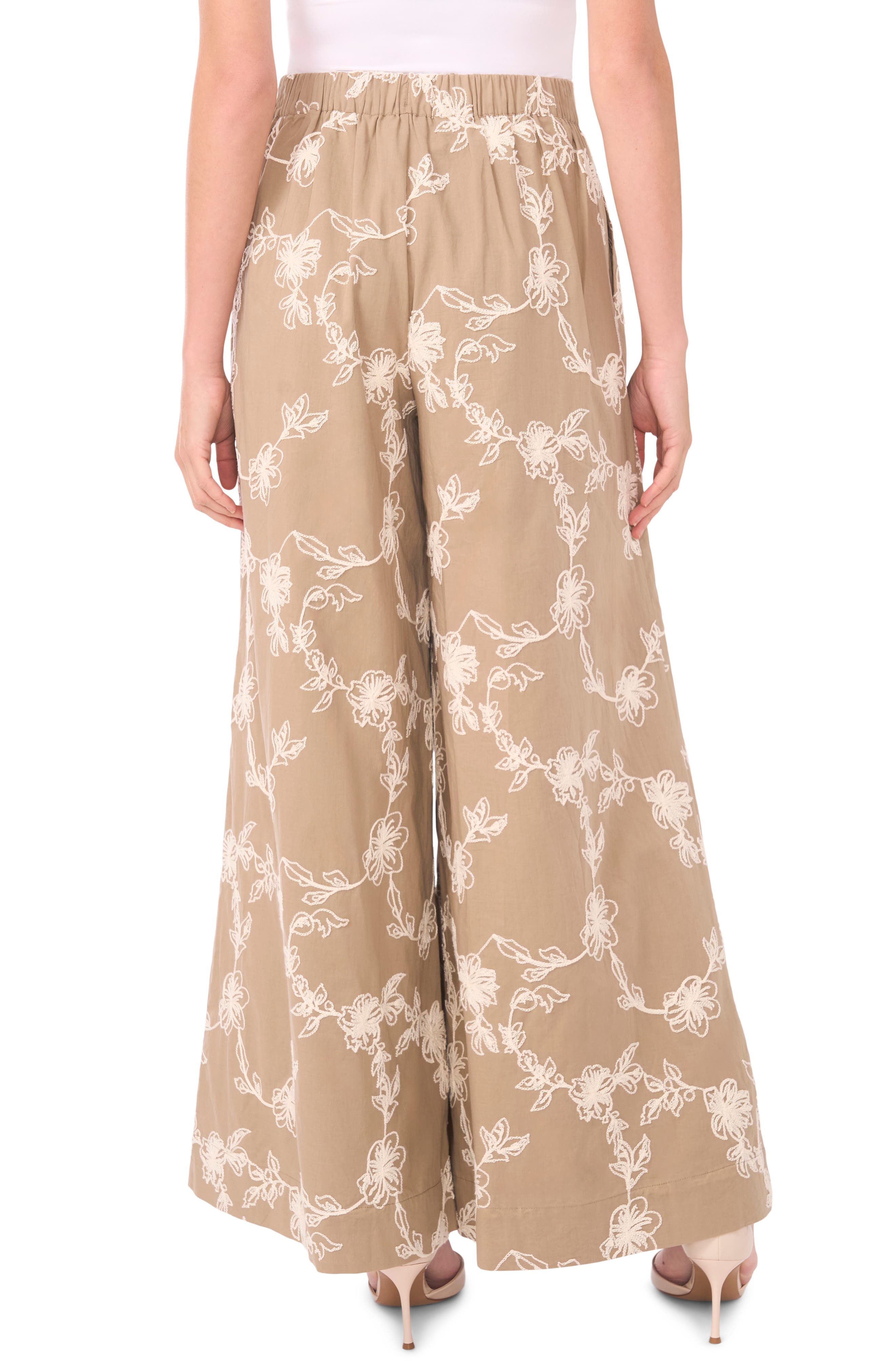 1.STATE Floral Elastic Waist Wide Leg Pants