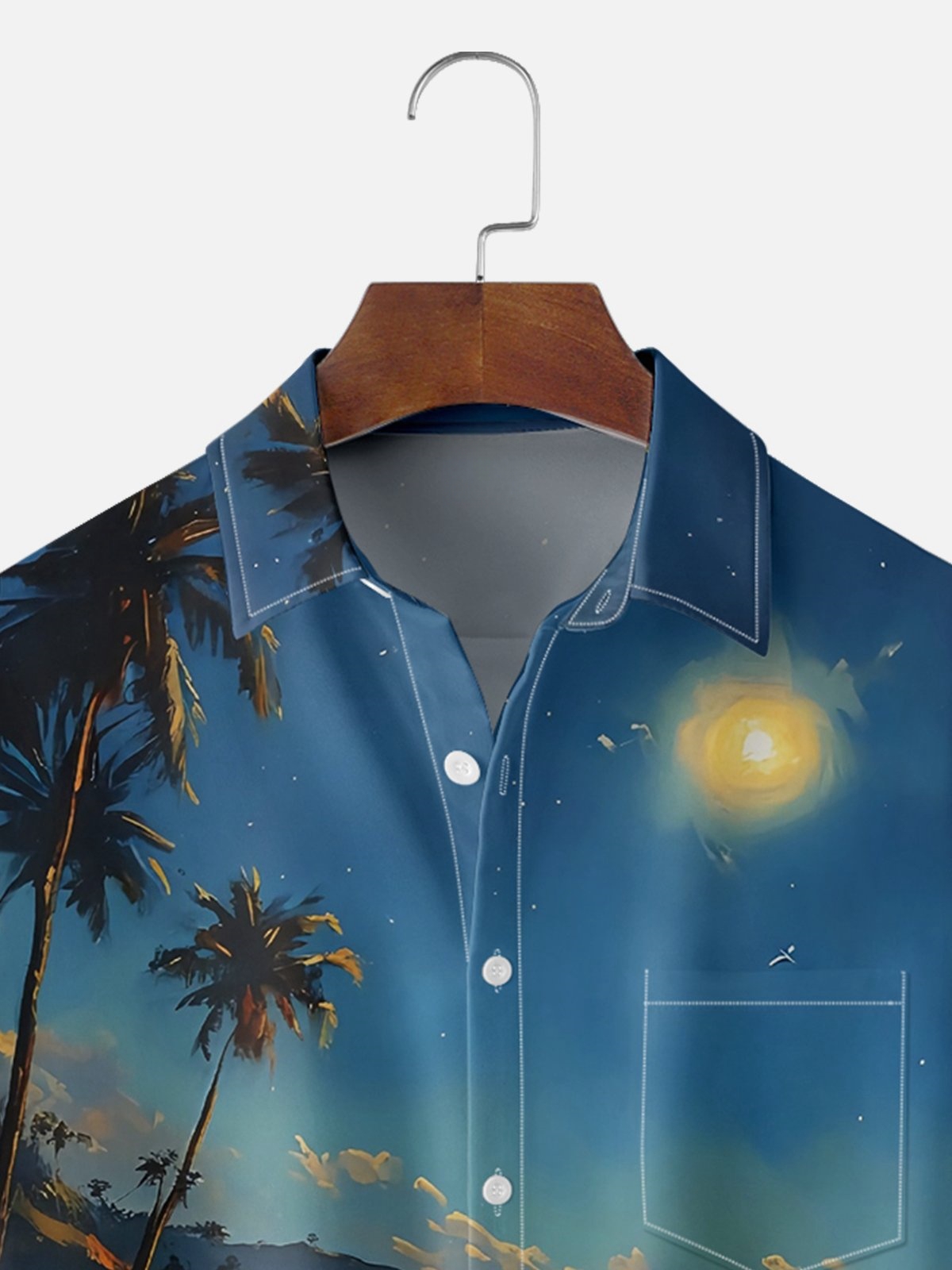 Moisture Wicking Hawaiian Coconut Tree Auto Chest Pocket Casual Shirt