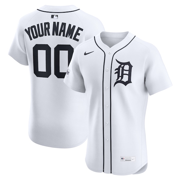 Detroit Tigers Nike Home Elite Sponsor Patch Custom Jersey - White