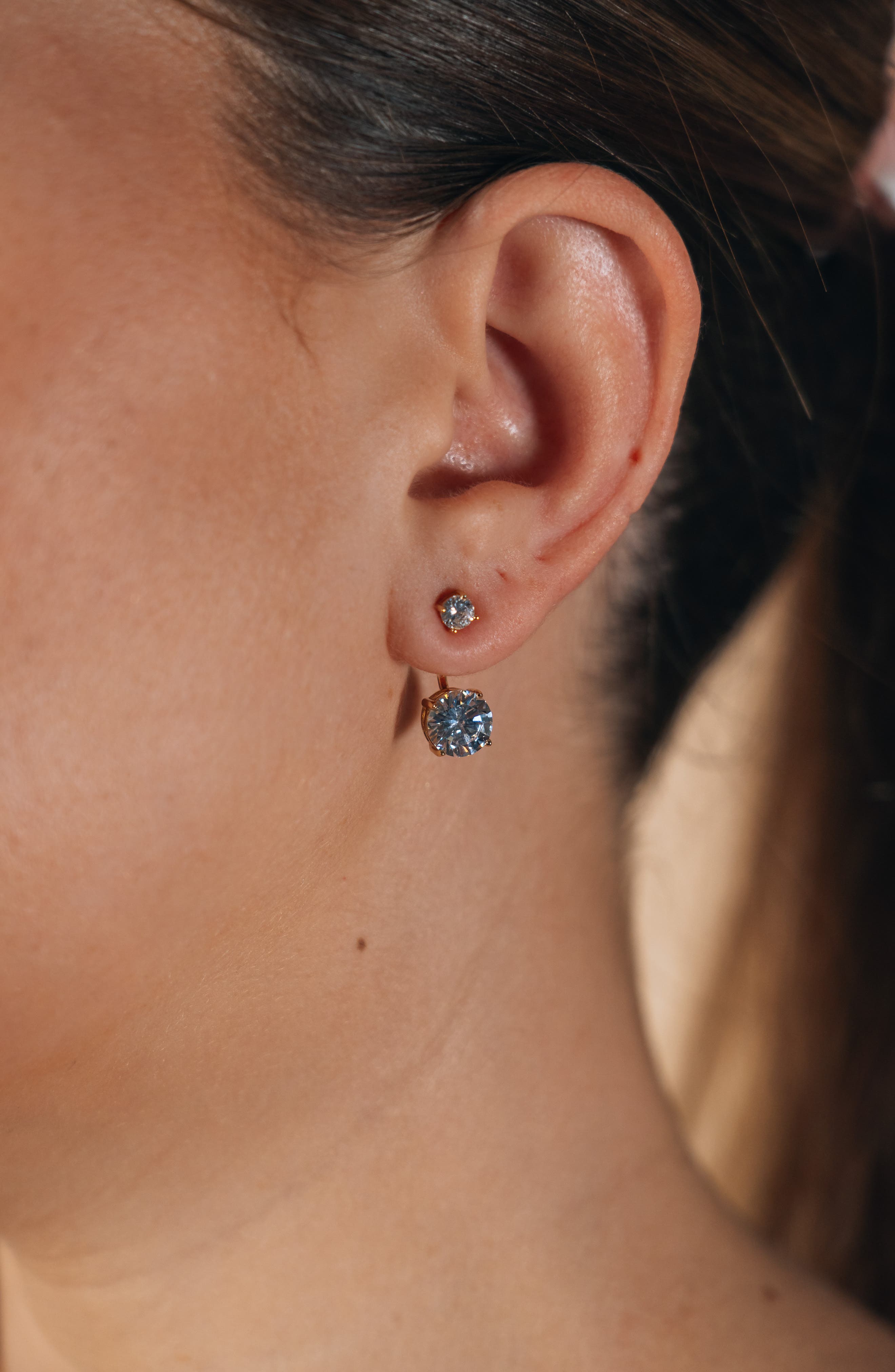 Sterling Forever Brilliant CZ Stud Jacket Earrings