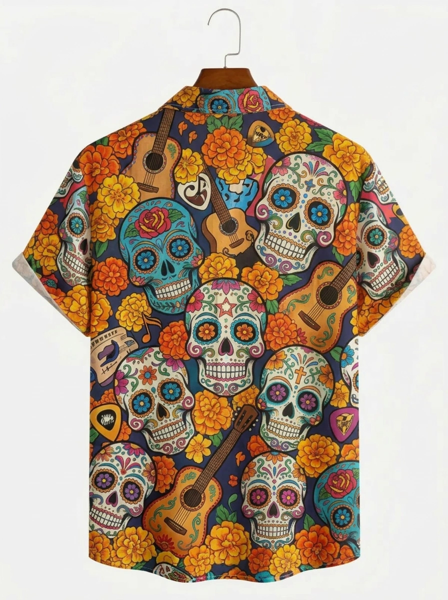Men's printed shirts Sugar Skull Day of the Dead Hawaiian Shirt
