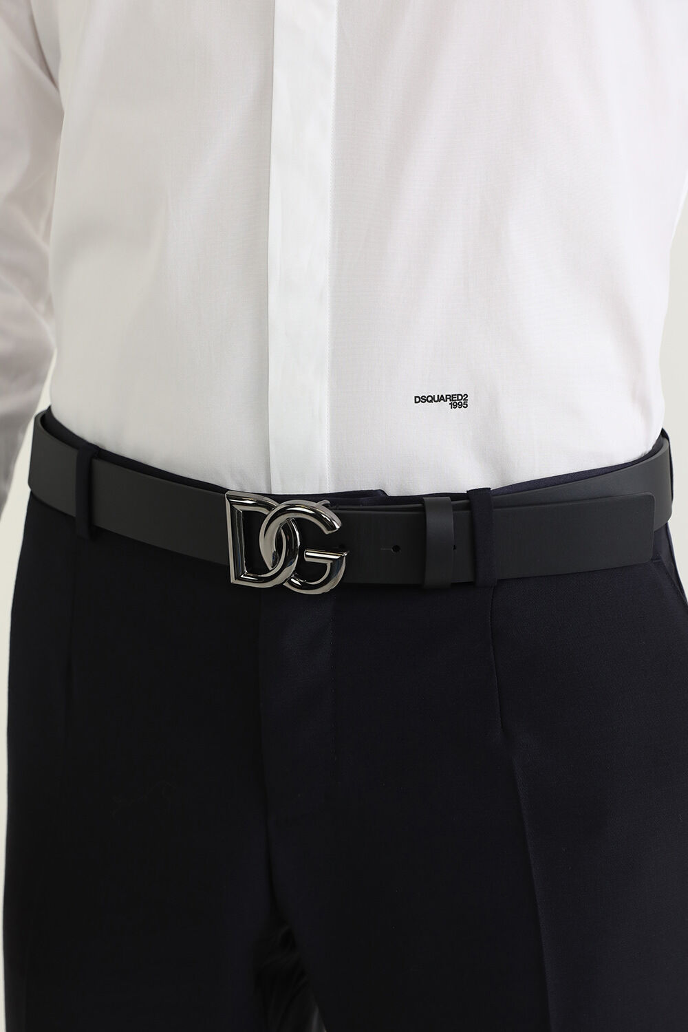 DOLCE & GABBANA חגורת עור עם אבזם מתכת מונוגרמי