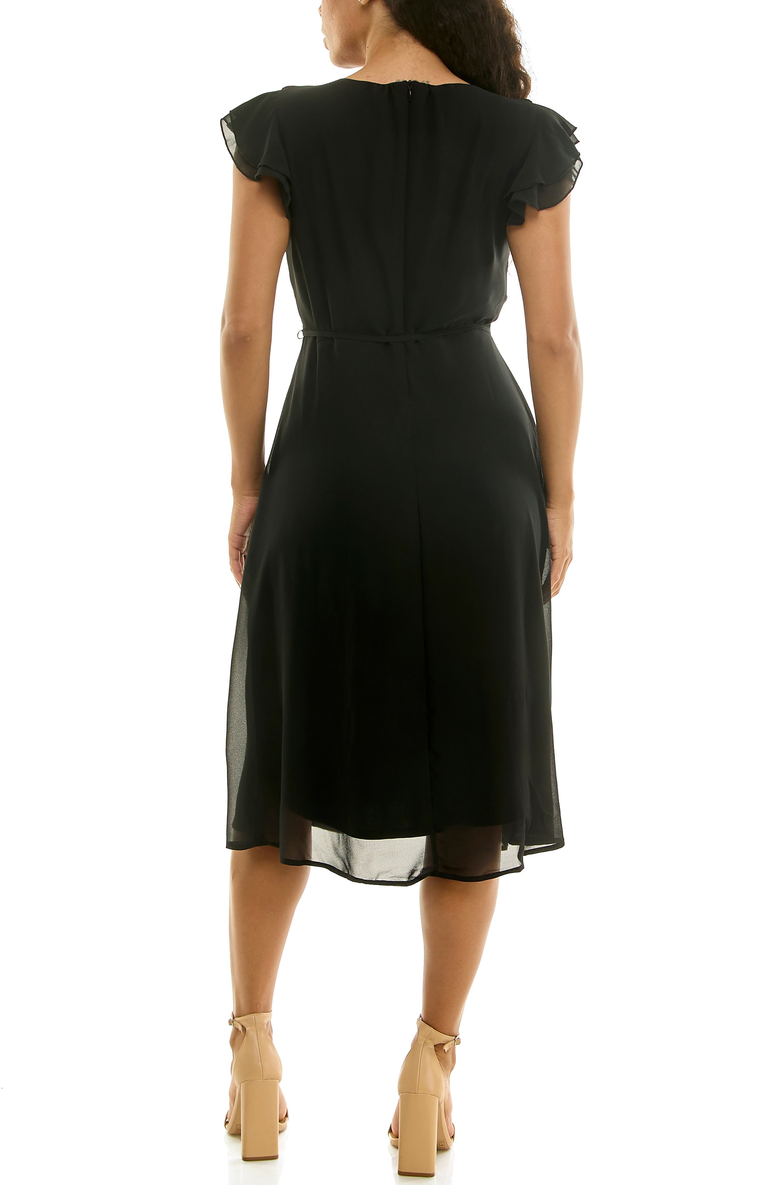 Nina Leonard Flutter Sleeve V-Neck Dress