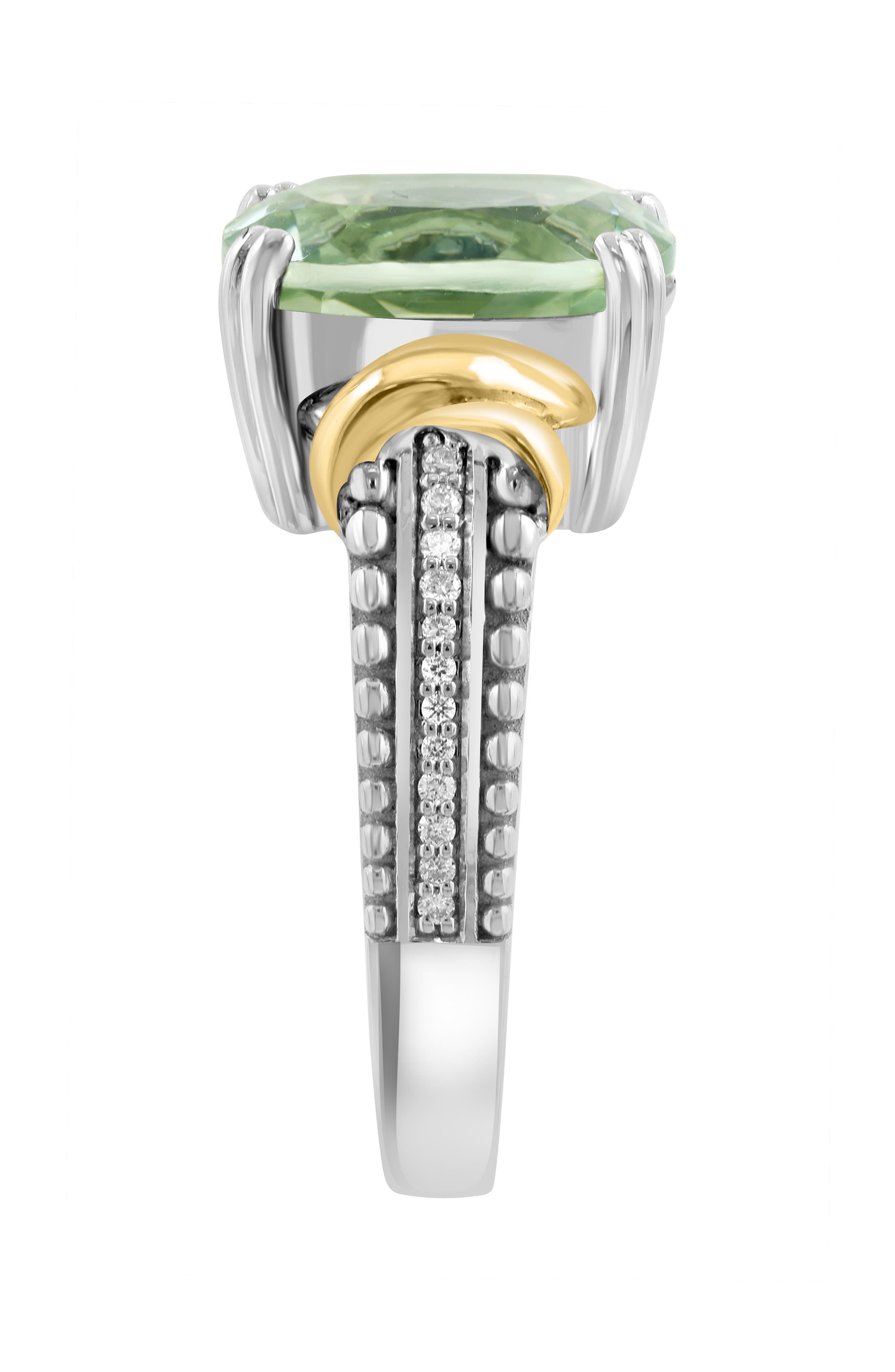 EFFY Sterling Silver & 14K Gold Oval Green Quartz & Diamond Ring
