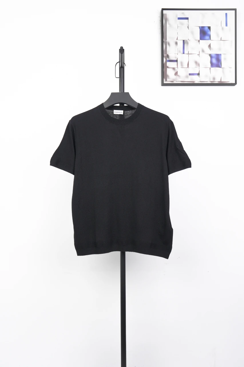 Moncler Black Silk Blend Tonal Logo Crewneck T-Shirt product photo from LabelPicks