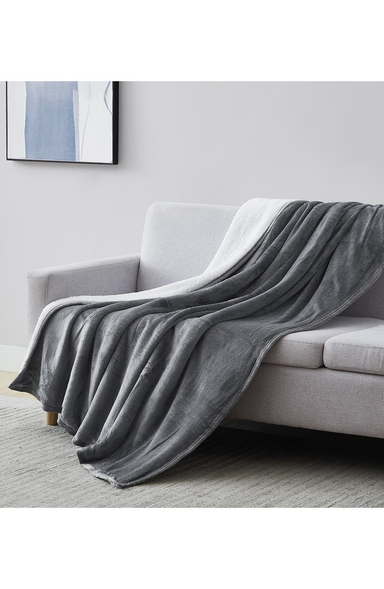 SOUTHSHORE FINE LINENS Microfleece Faux Shearling Lined Reversible Throw Blanket - 50