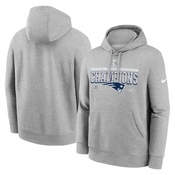 Men's New England Patriots Nike Heather Gray 2025 AFC Champions Locker Room Trophy Collection Hoodie