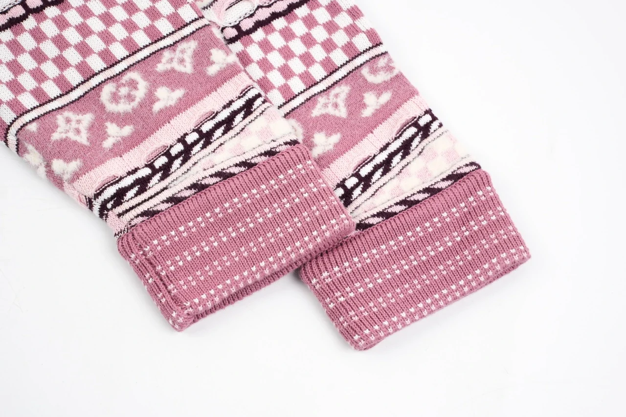 Louis Vuitton Pink White Monogram Jacquard Half Zip Sweater Jacket product photo from LabelPicks
