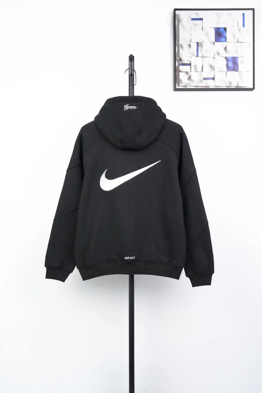 Nike Black Swoosh Embroidered Zip Hoodie Jacket product photo from LabelPicks