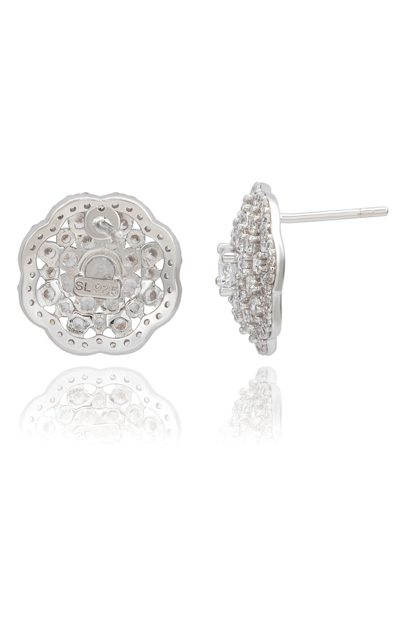 SUZY LEVIAN Sterling Silver Brown Cubic Zirconia Flower Stud Earrings