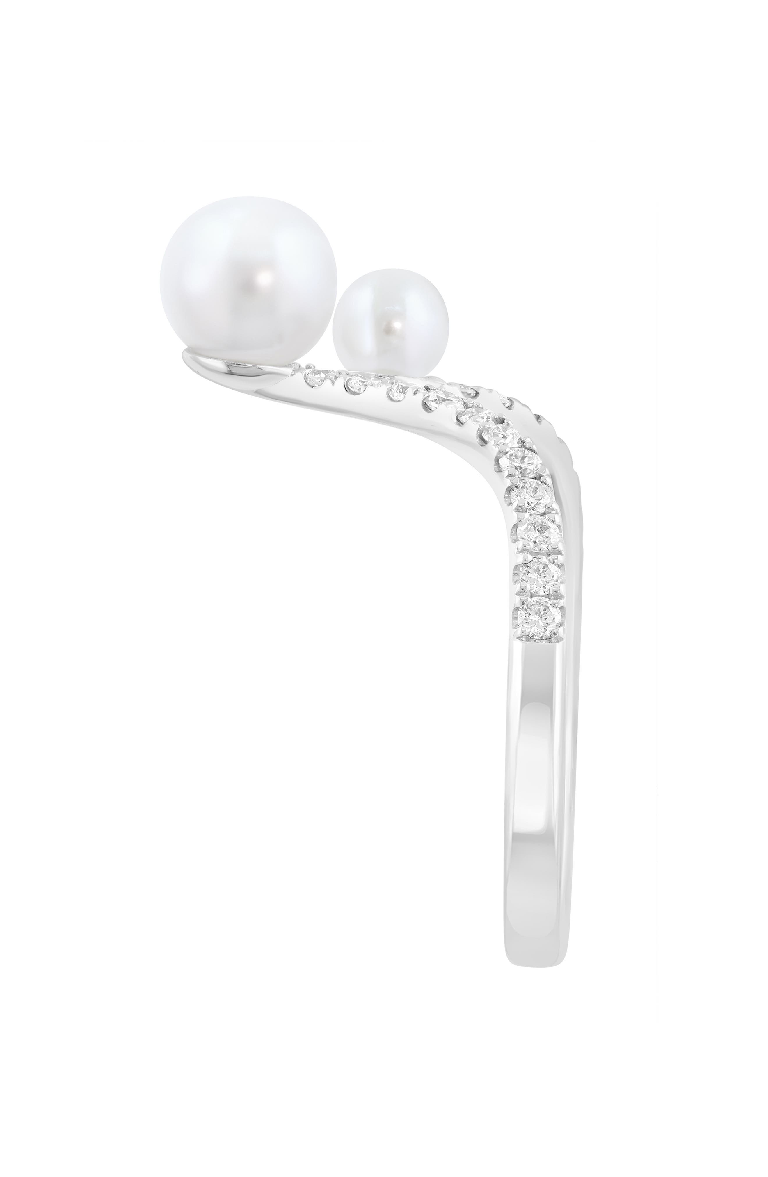 EFFY Sterling Silver Diamond & Freshwater Pearl Open Band Ring