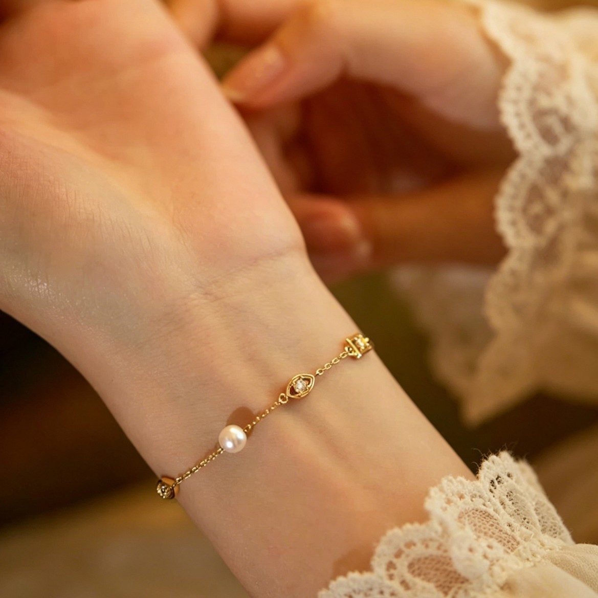 925 sterling silver irregular geometric pearl bracelet, French-style, chic and elegant, 18k gold-plated jewelry