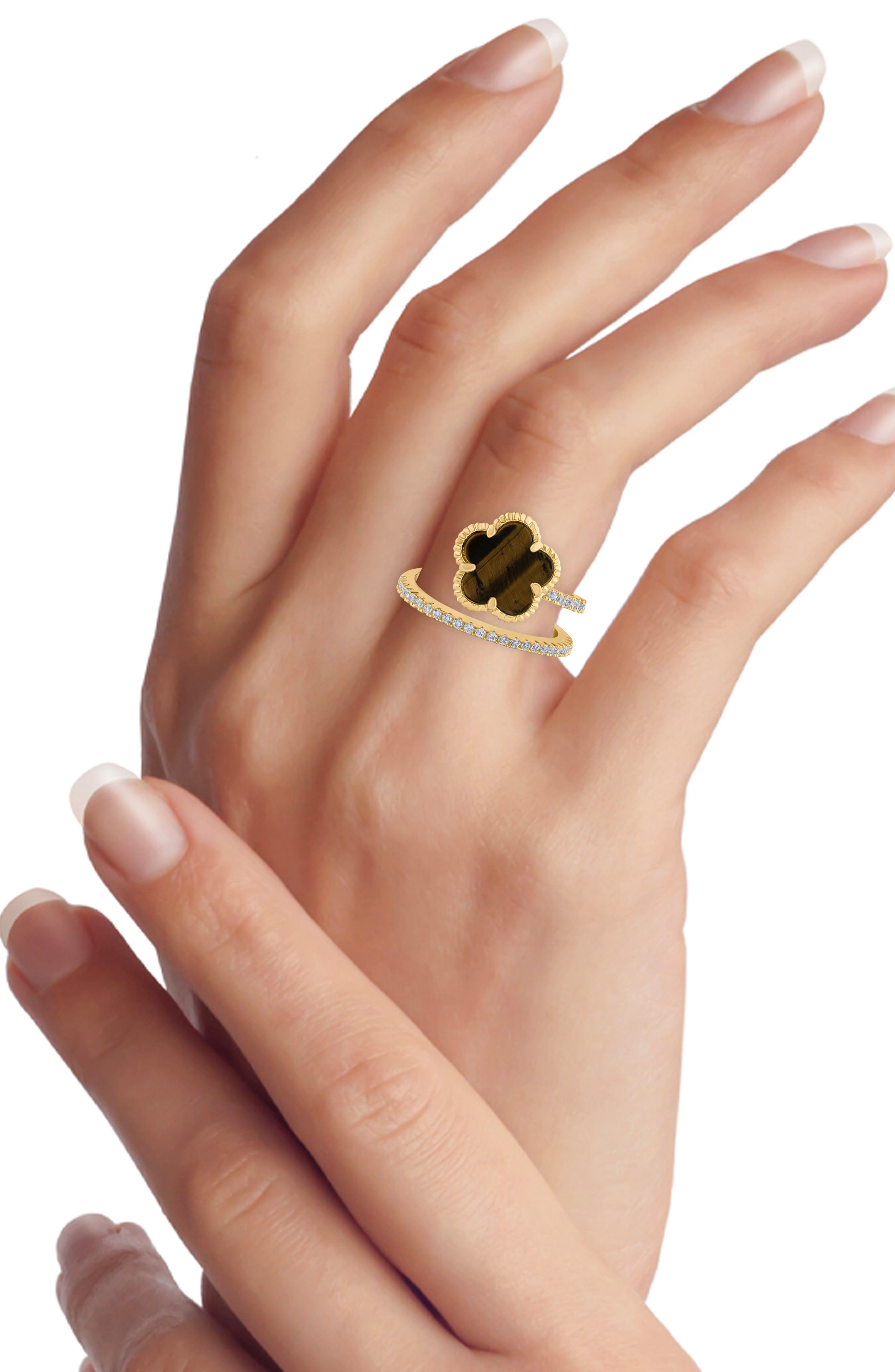 CZ by Kenneth Jay Lane Shell Clover CZ Wrap Ring