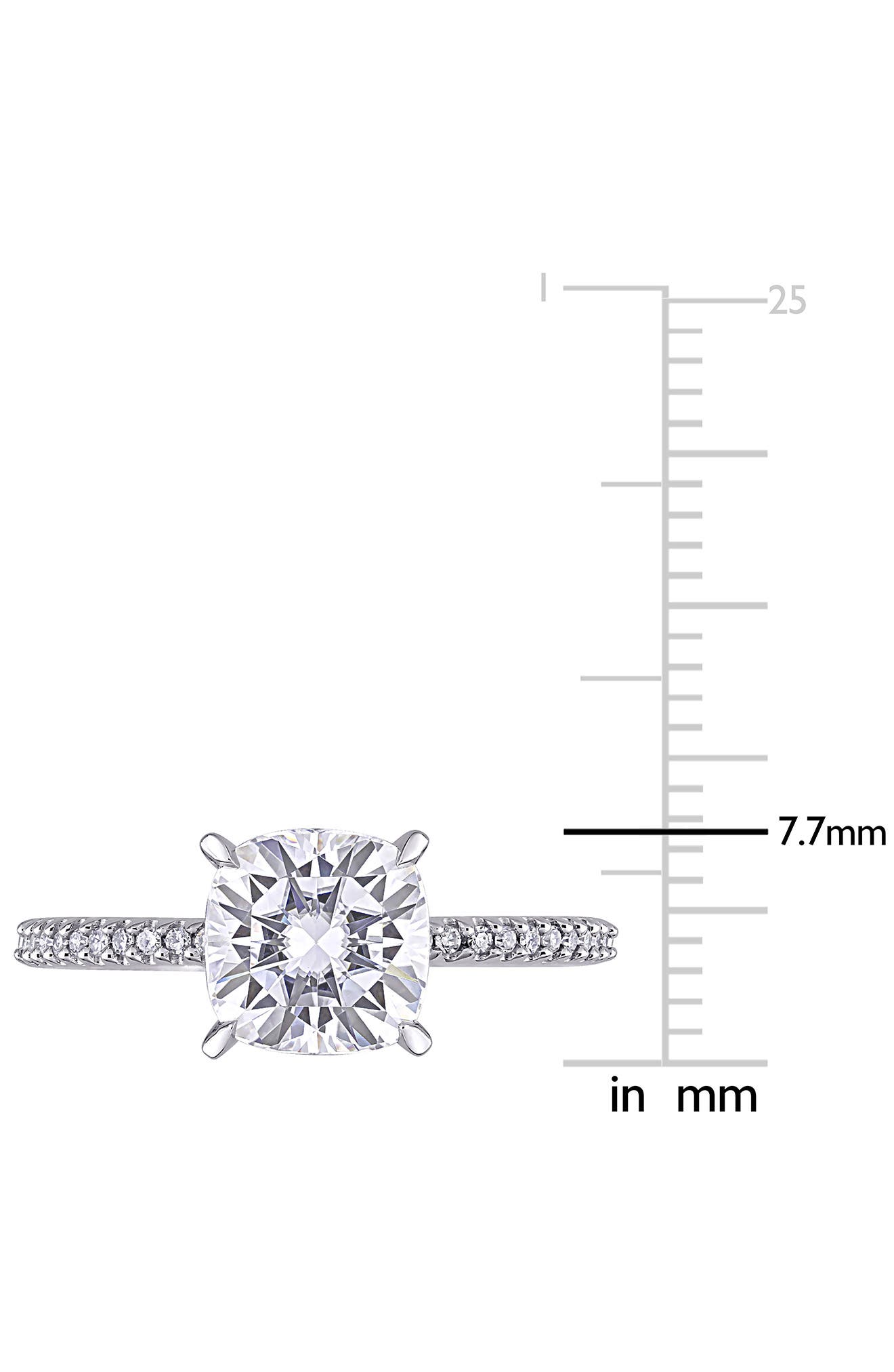 DELMAR 14K White Gold Cushion Cut Lab Created Moissanite & Diamond Ring - 0.11ct.