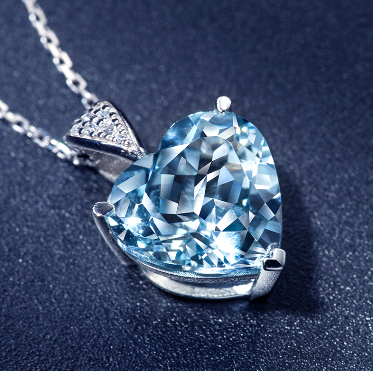 women's ocean heart necklace aquamarine pendant