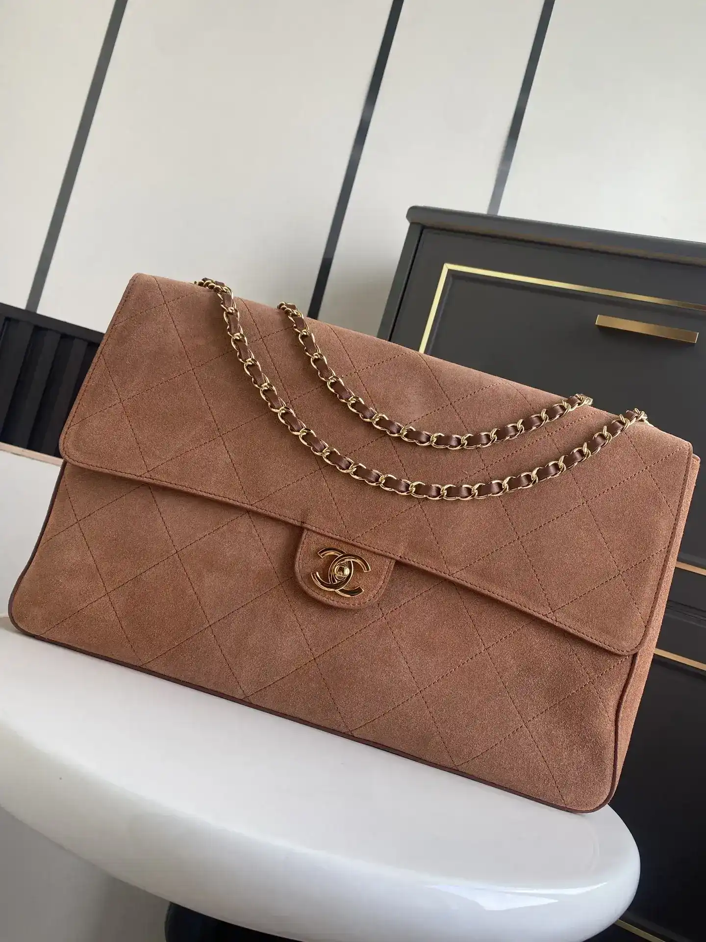 Chanel Classic Flap Beige Suede Leather Shoulder Bag product photo from LabelPicks