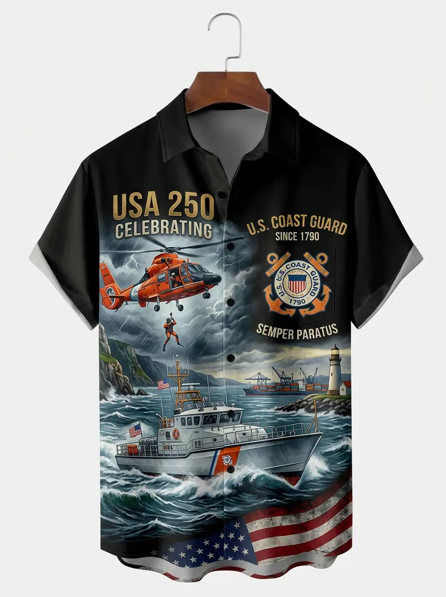 Men's printed shirts, U.S. Coast Guard USA 250 Commemorative Hawaiian Shirt