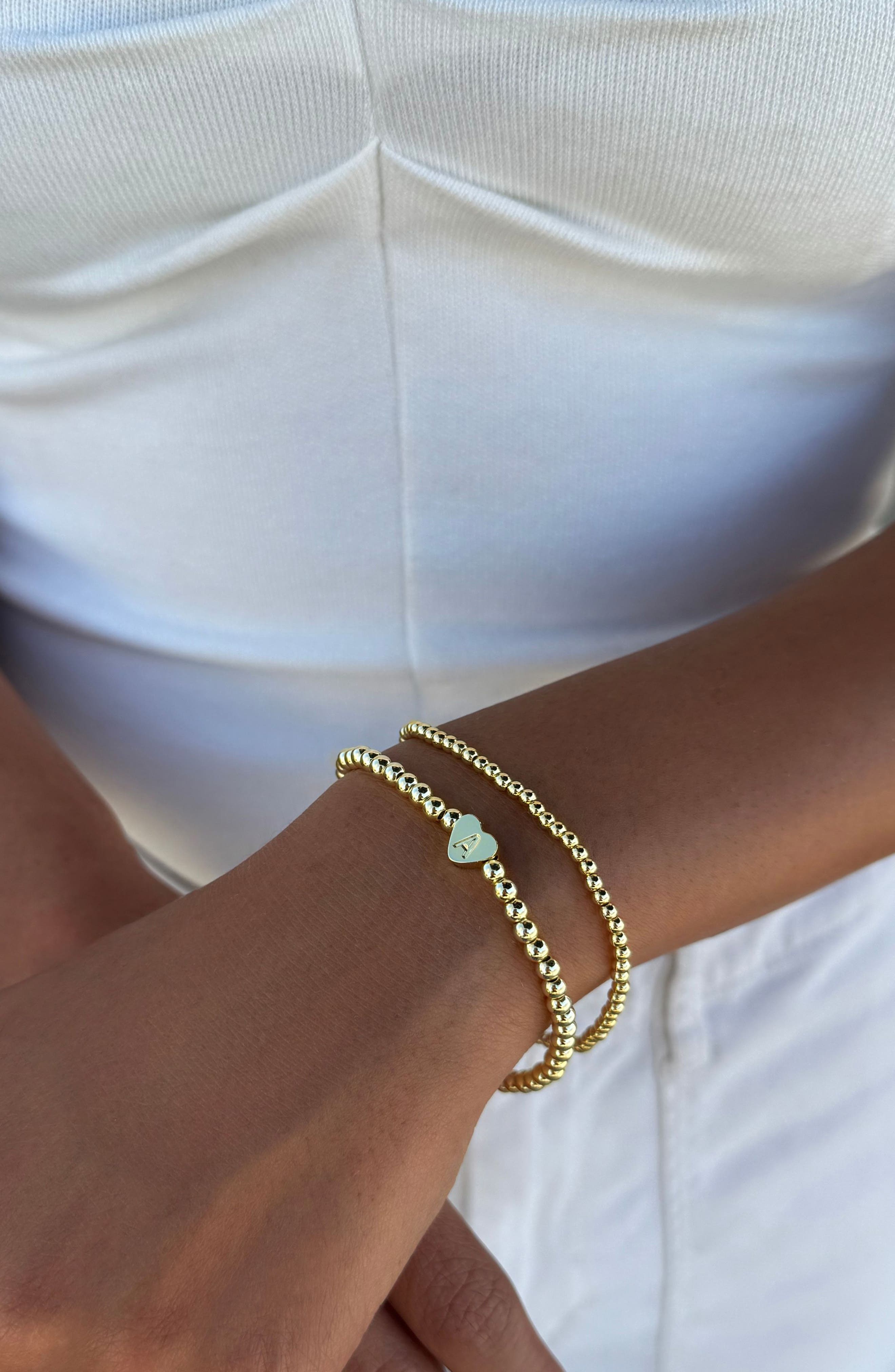 Adornia Initial Heart Charm Beaded Chain Bracelet Set