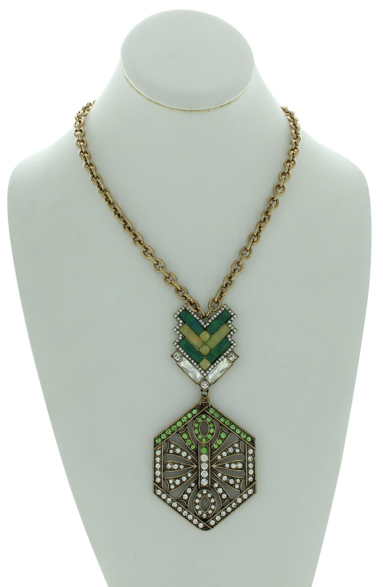 OLIVIA WELLES Rhinestone Geometric Pendant Statement Necklace