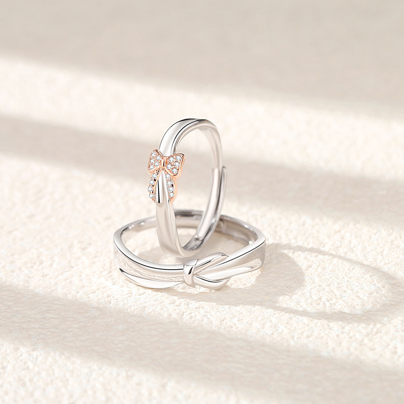 Original design, matching couple rings with a bowknot, made of pure silver, featuring a minimalist and sophisticated design, suitable for both men and women, a knot ring, perfect as a 520 gift