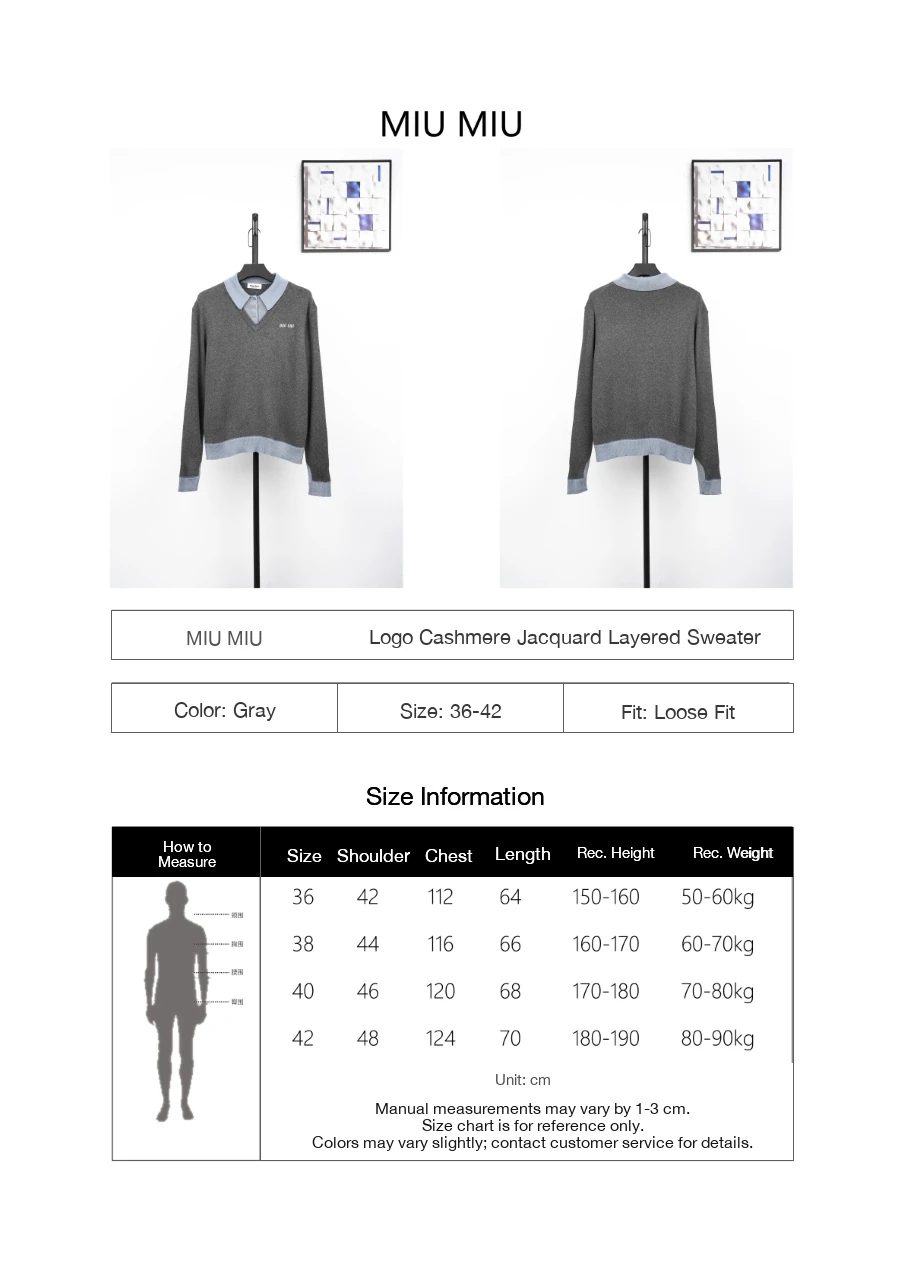 Miu Miu Grey Jacquard Logo Layered Cashmere Knit Polo Sweater product photo from LabelPicks