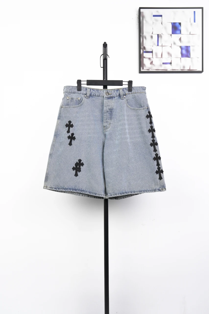 Chrome Hearts Light Blue Black Cross Patch Denim Shorts product photo from LabelPicks