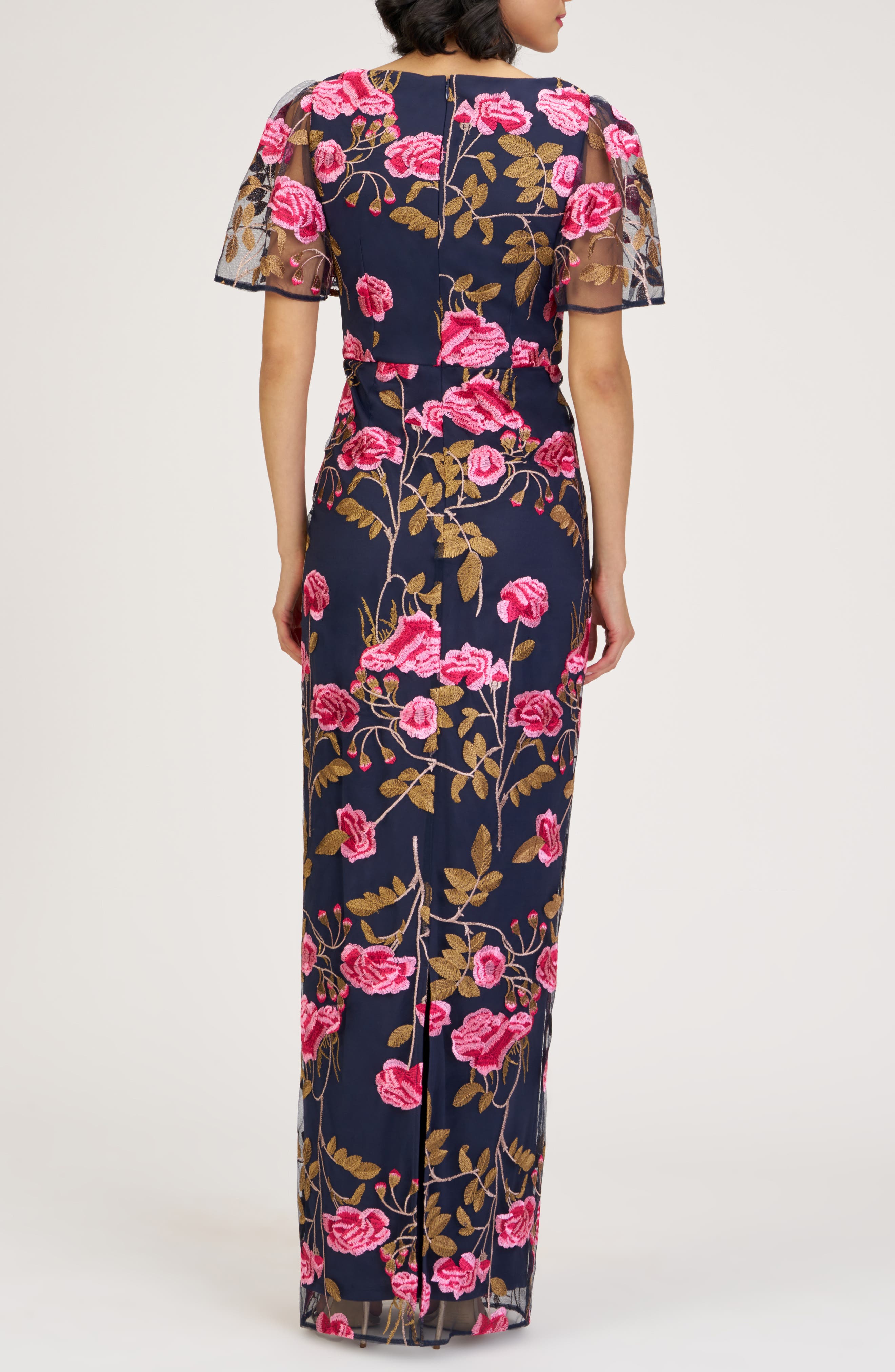 JS Collections Kristine Floral Embroidery Column Gown