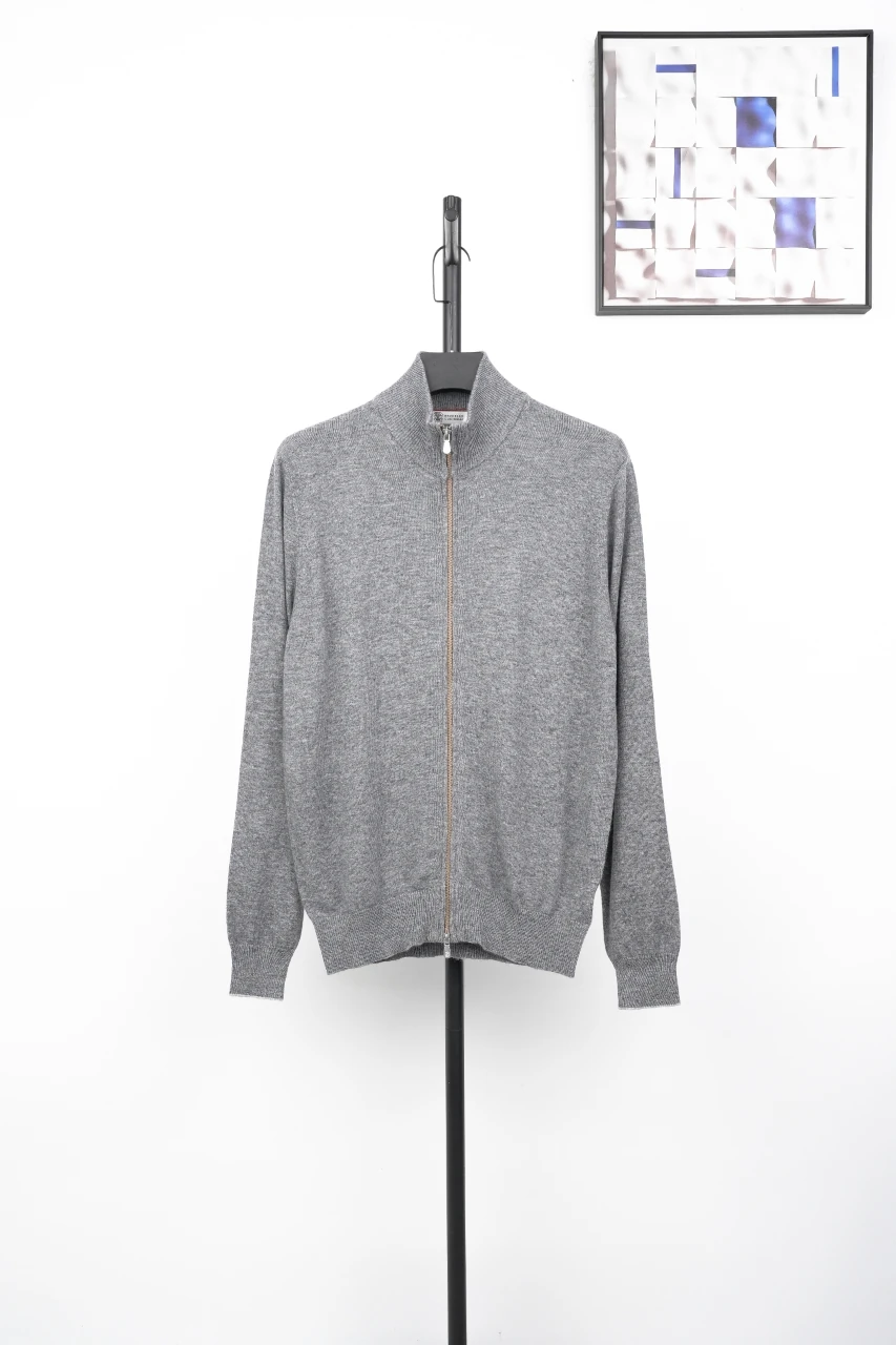 Brunello Cucinelli Light Grey Wool Zip Cardigan product photo from LabelPicks