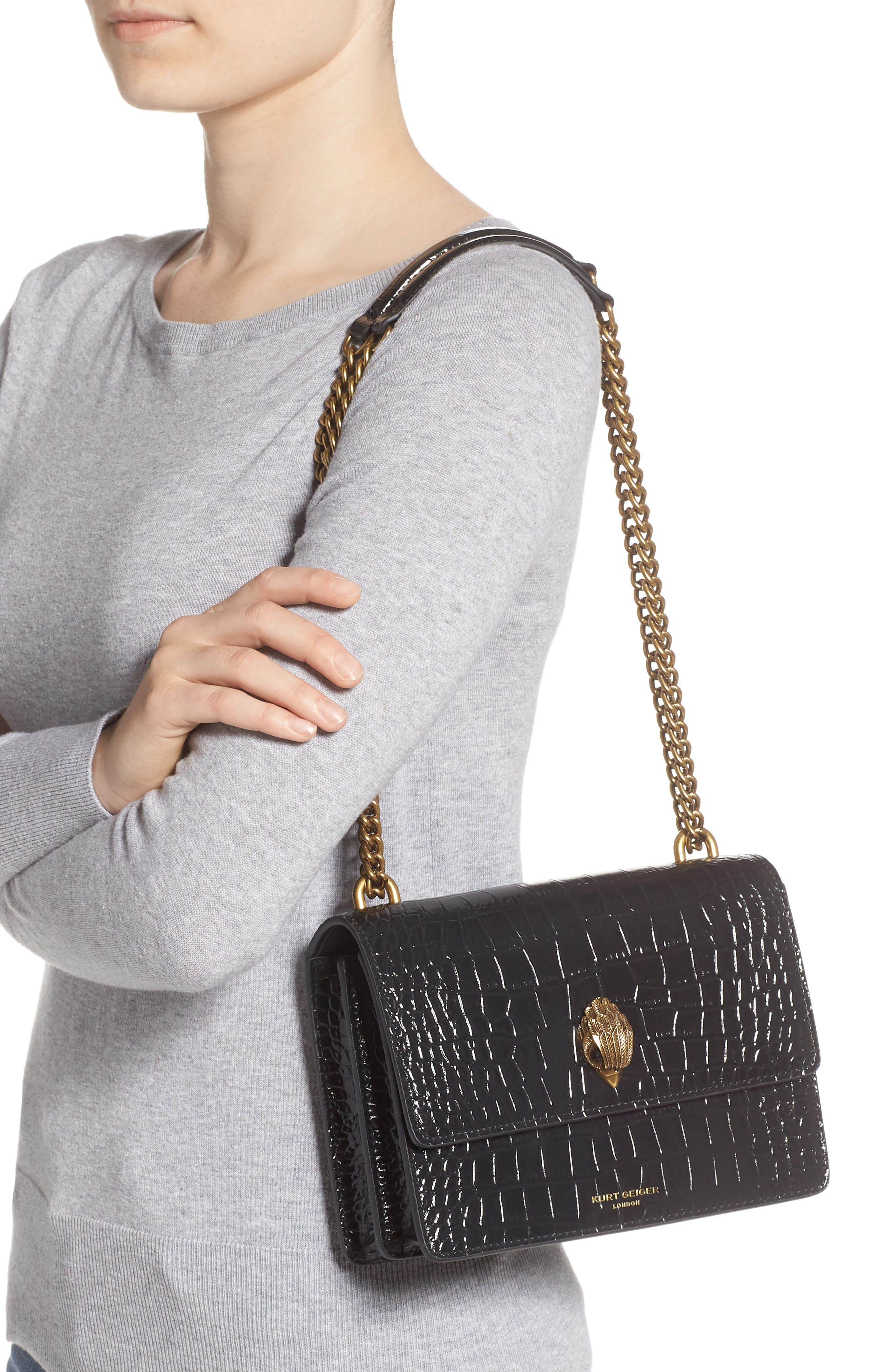 Kurt Geiger London Shoreditch Crocodile Embossed Leather Crossbody Bag