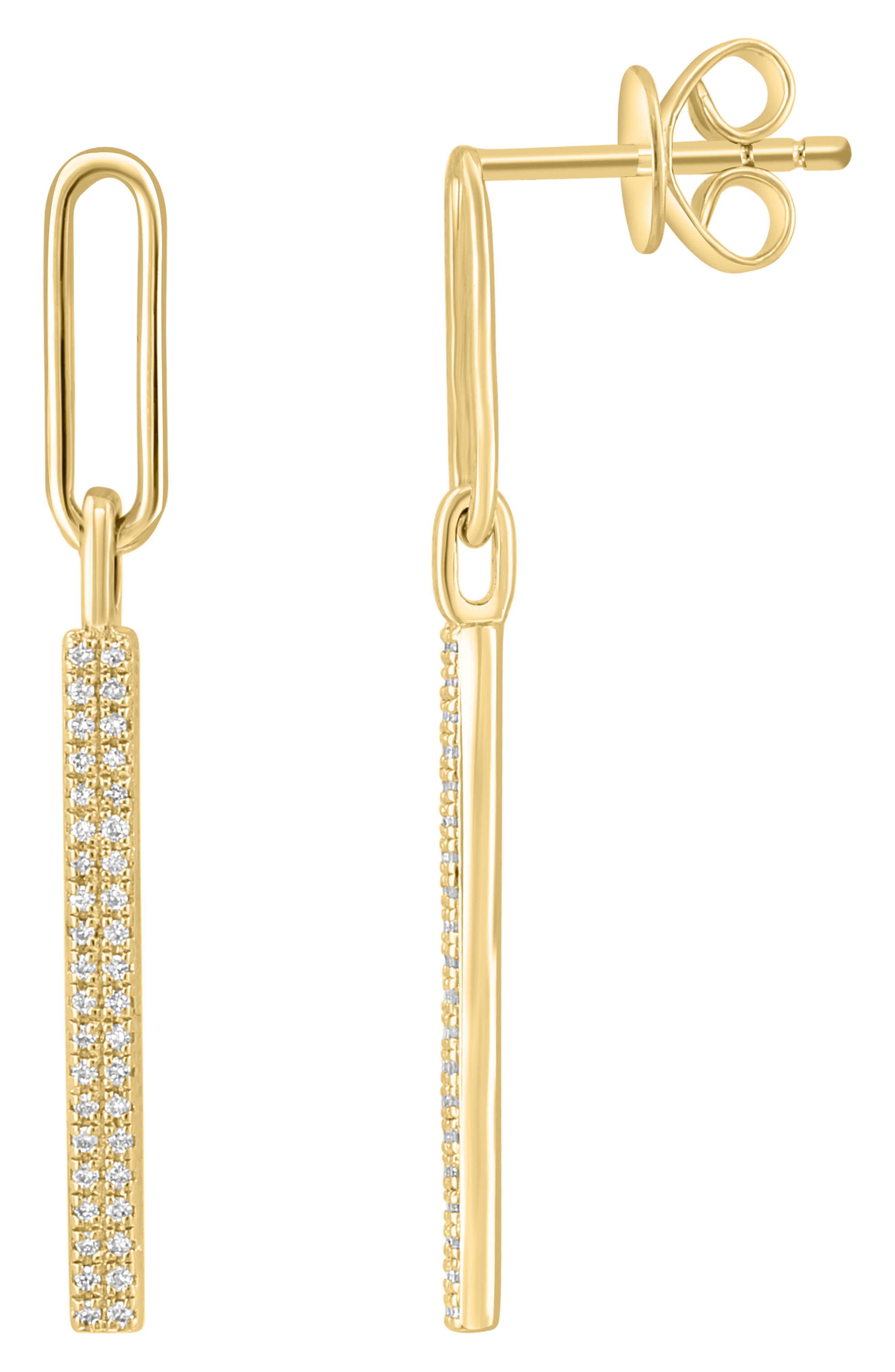 EFFY 14K Gold Plated Sterling Silver Pavé Diamond Bar Drop Earrings