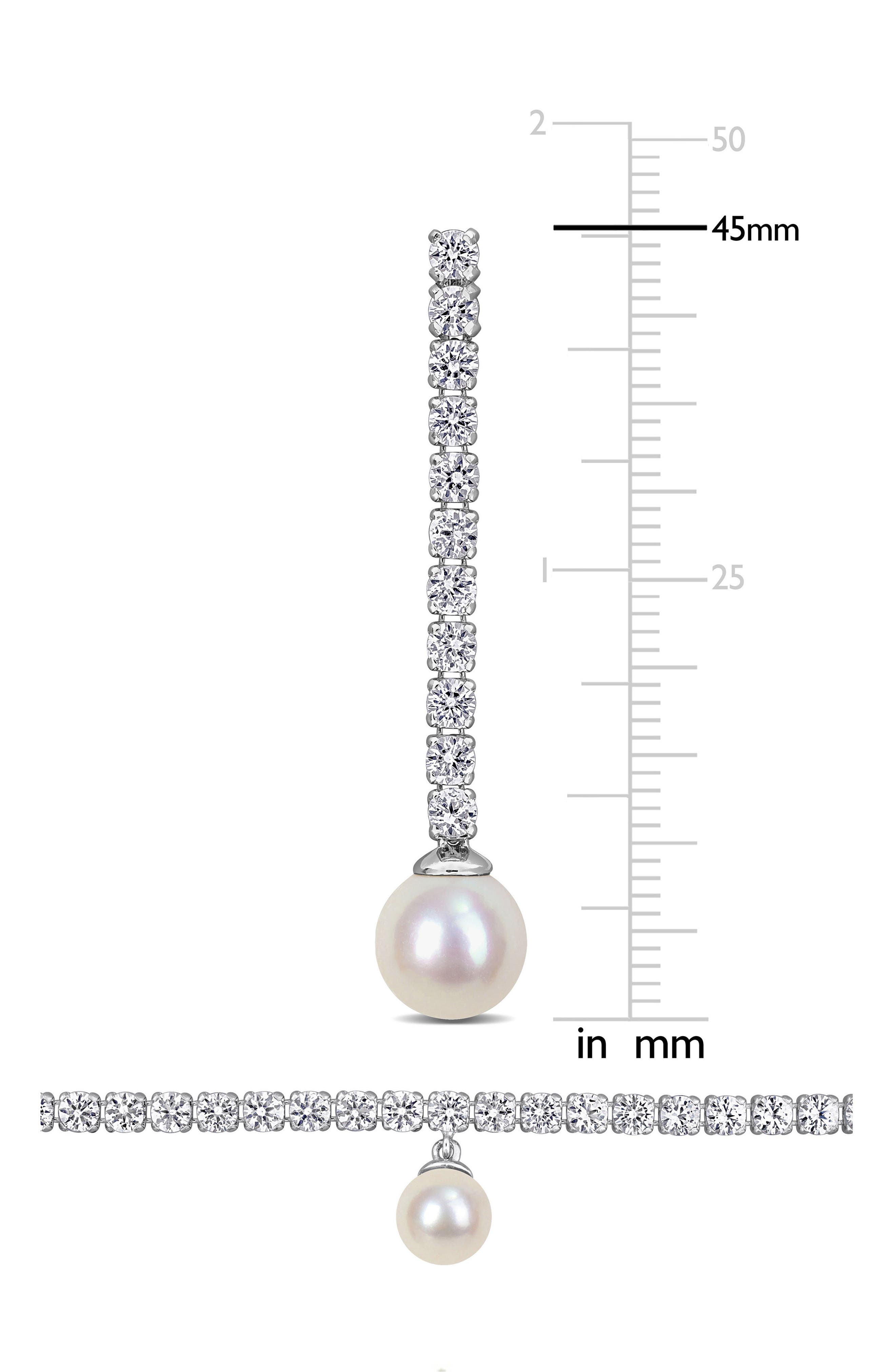 DELMAR Lab Grown White Sapphire & Cultured Pearl Tennis Necklace & Earrings Set