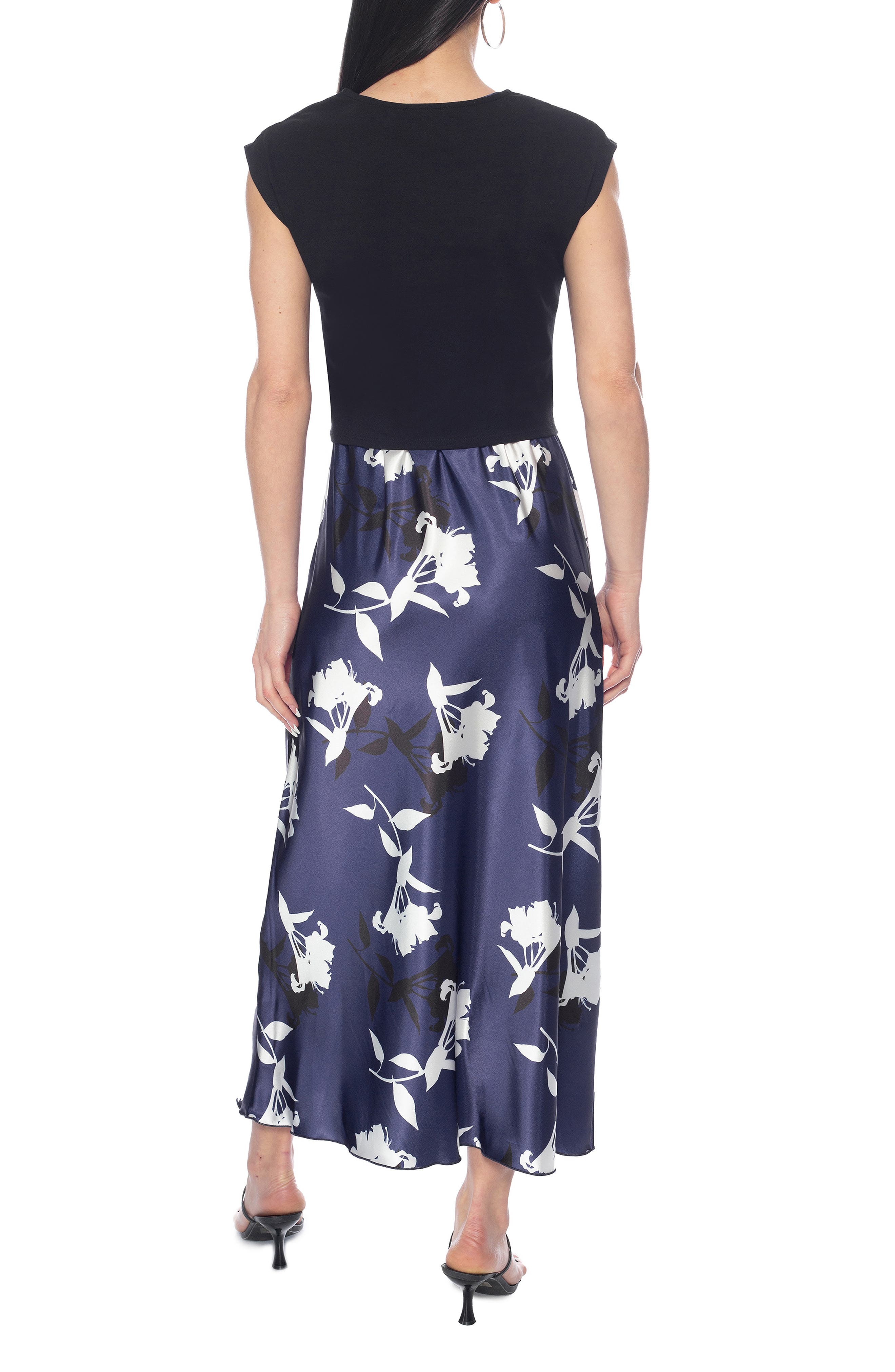 TASH AND SOPHIE Twist Knit & Satin Midi Dress