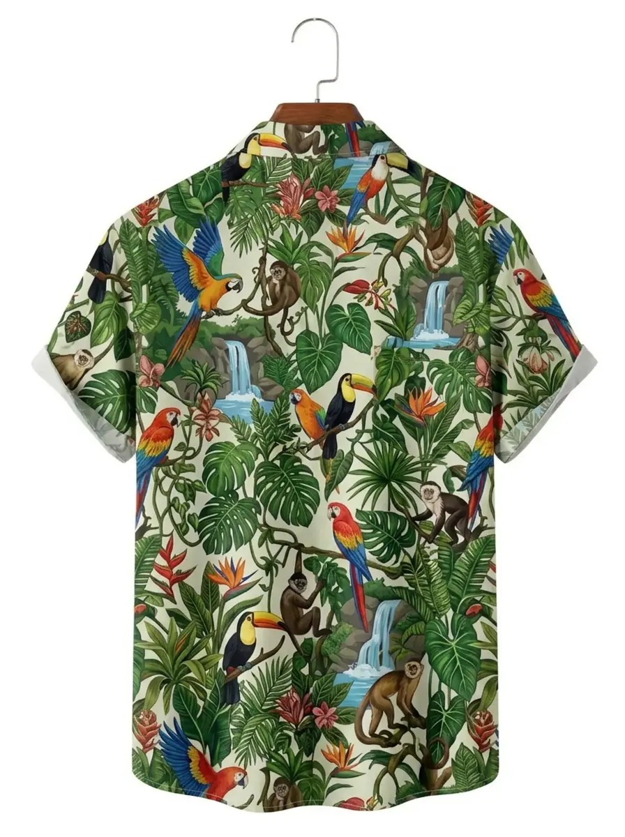 Men's printed shirts Tropical Rainforest Parrot Monkey Hawaiian Shirt