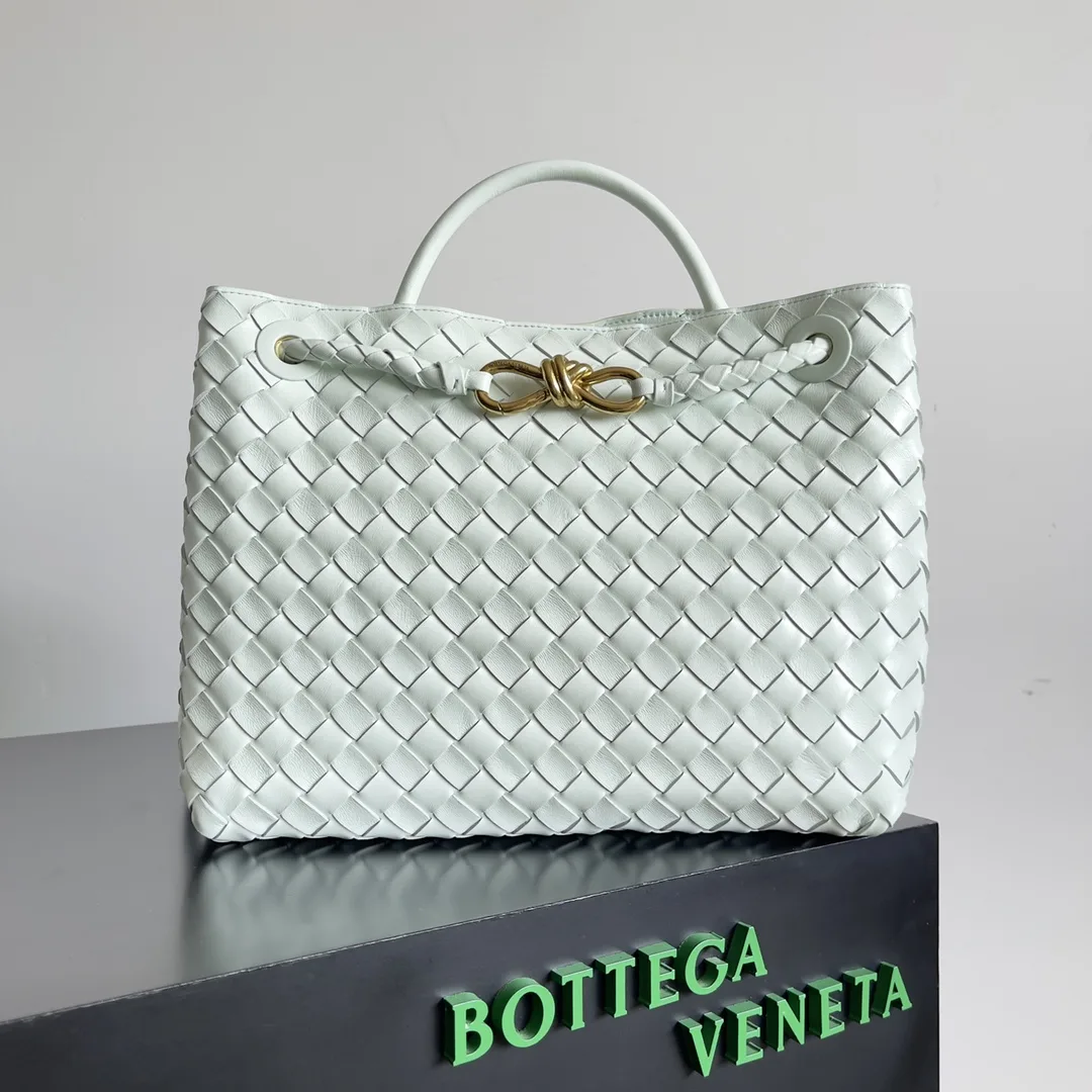 Bottega Veneta White Andiamo Intrecciato Woven Leather Top Handle Bag product photo from LabelPicks