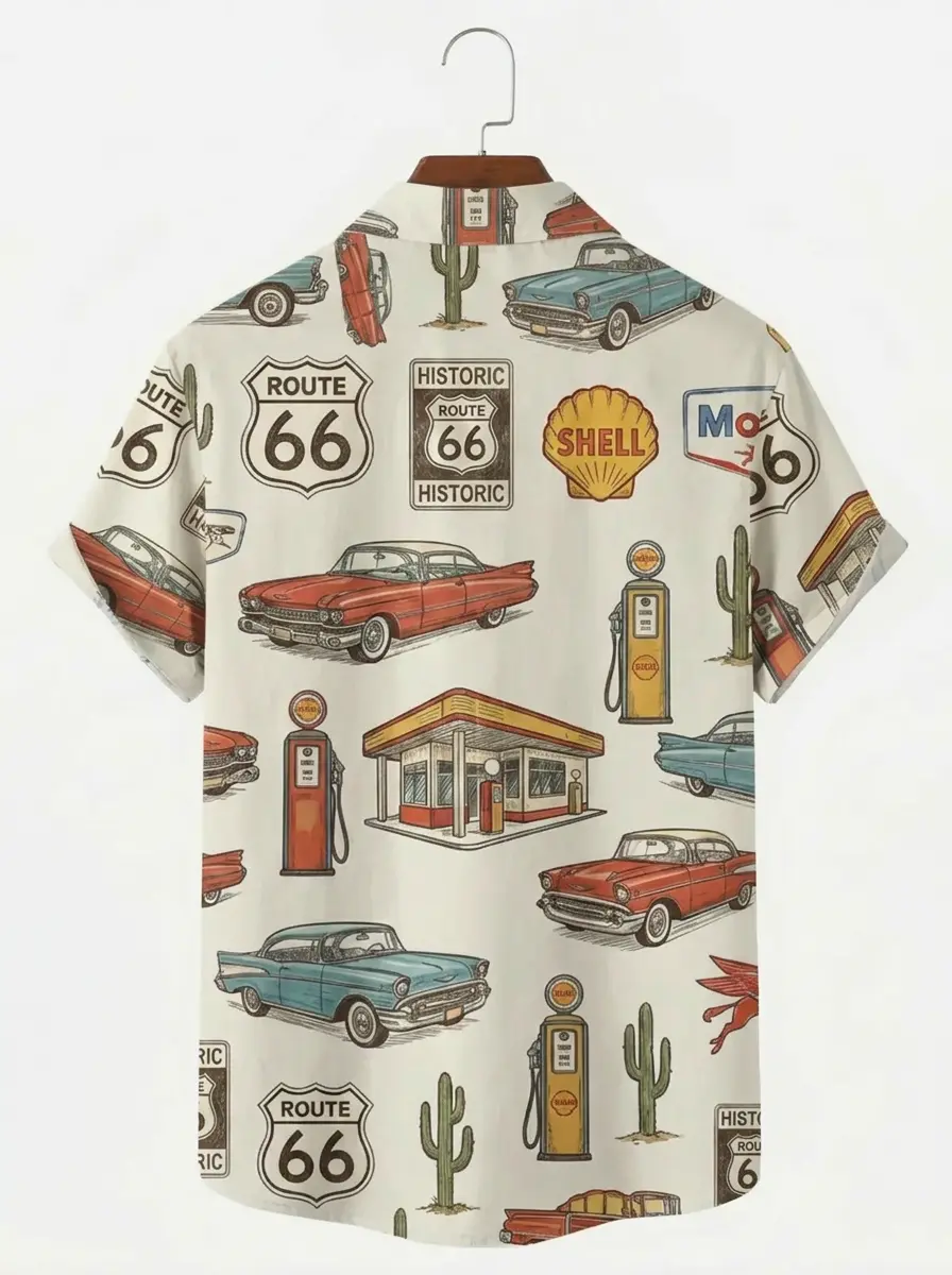 Men's printed shirts Route 66 Vintage Car Hawaiian Shirt