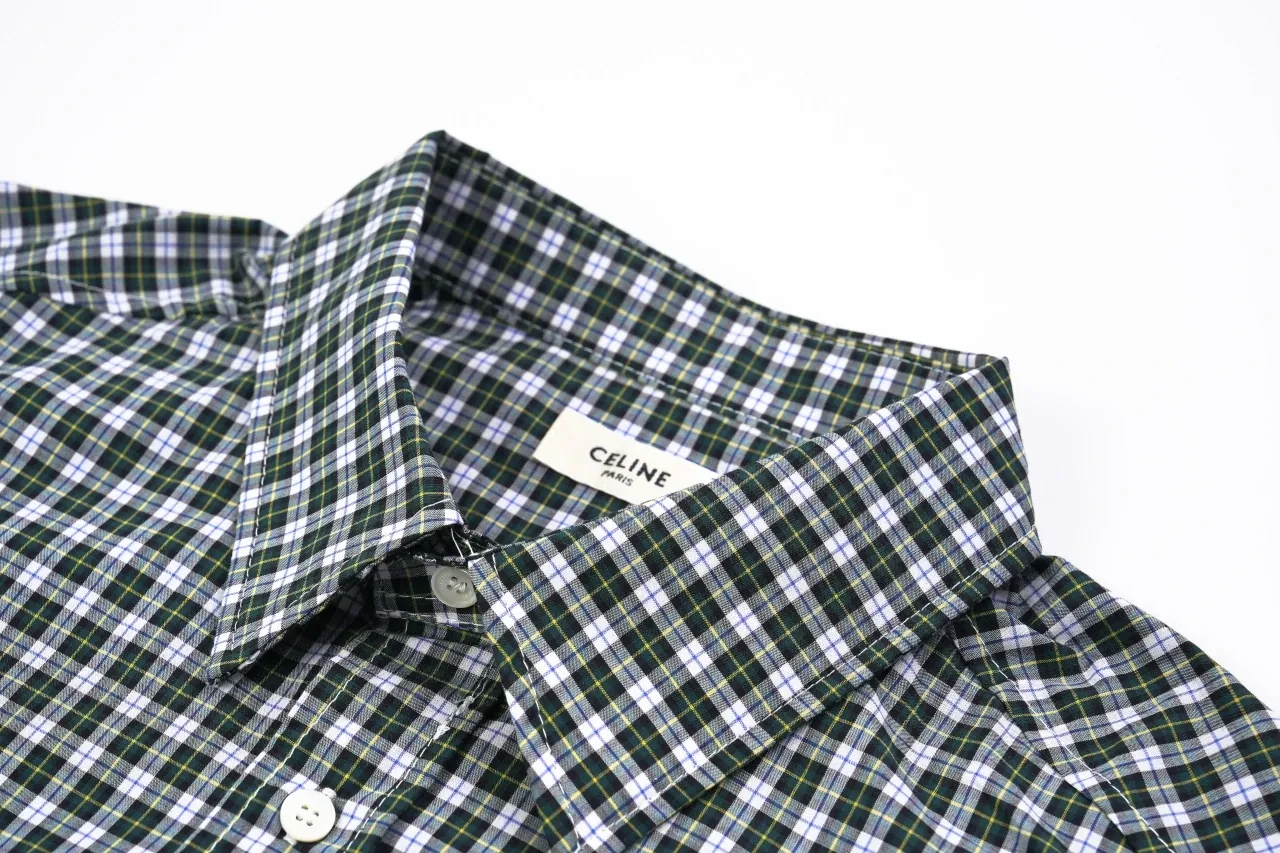CELINE Green White Plaid Triomphe Embroidered Shirt product photo from LabelPicks