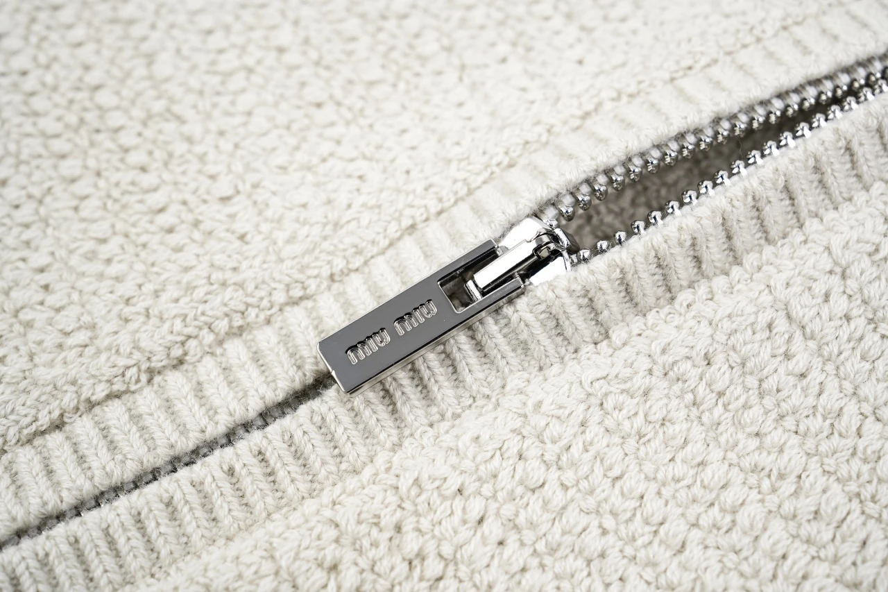 Miu Miu Off White Long Pile Cotton Zip Jacket product photo from LabelPicks