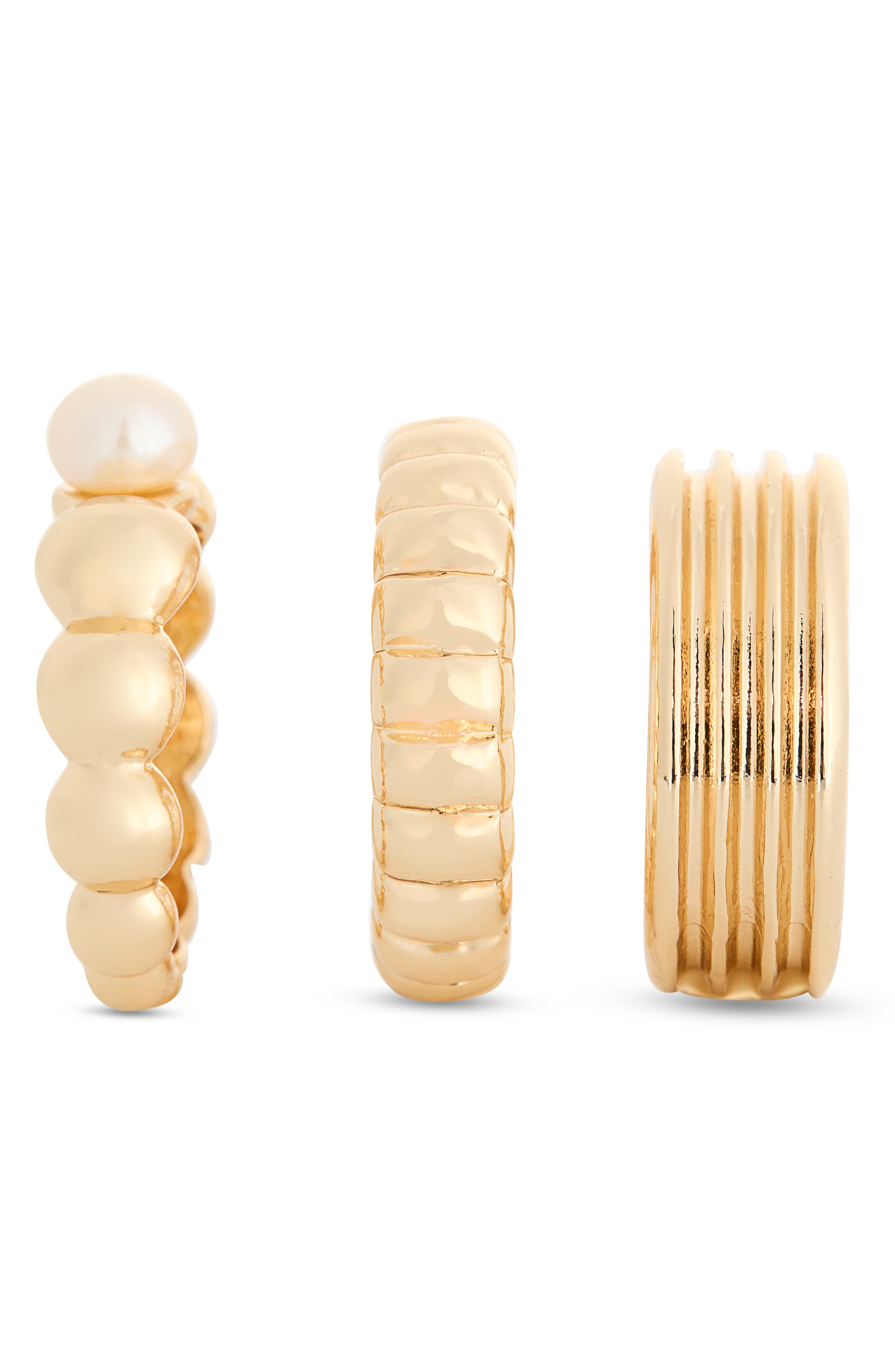 NORDSTROM RACK Set of 3 Textured Faux Pearl Rings