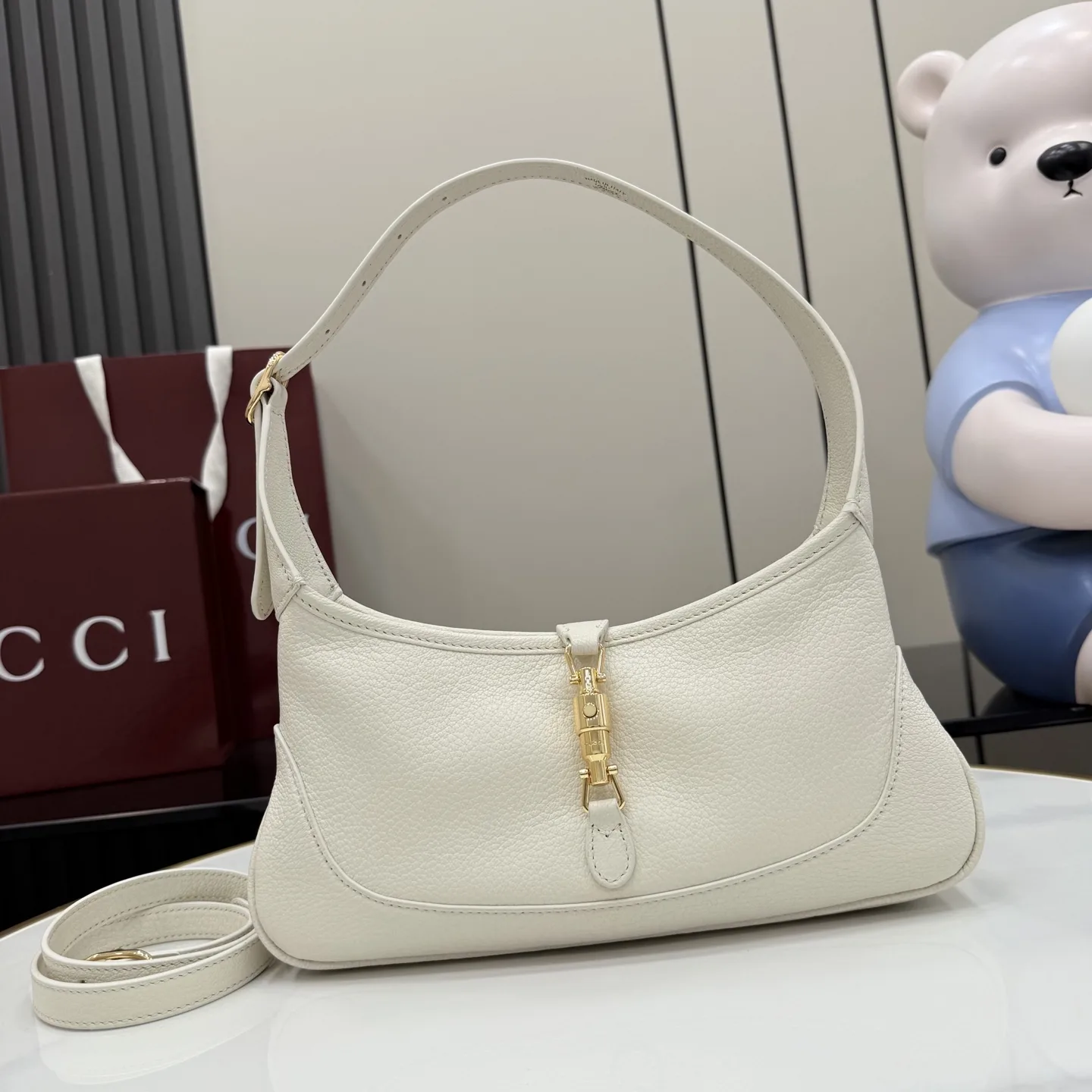 Gucci Jackie White Grained Leather Shoulder Bag product photo from LabelPicks