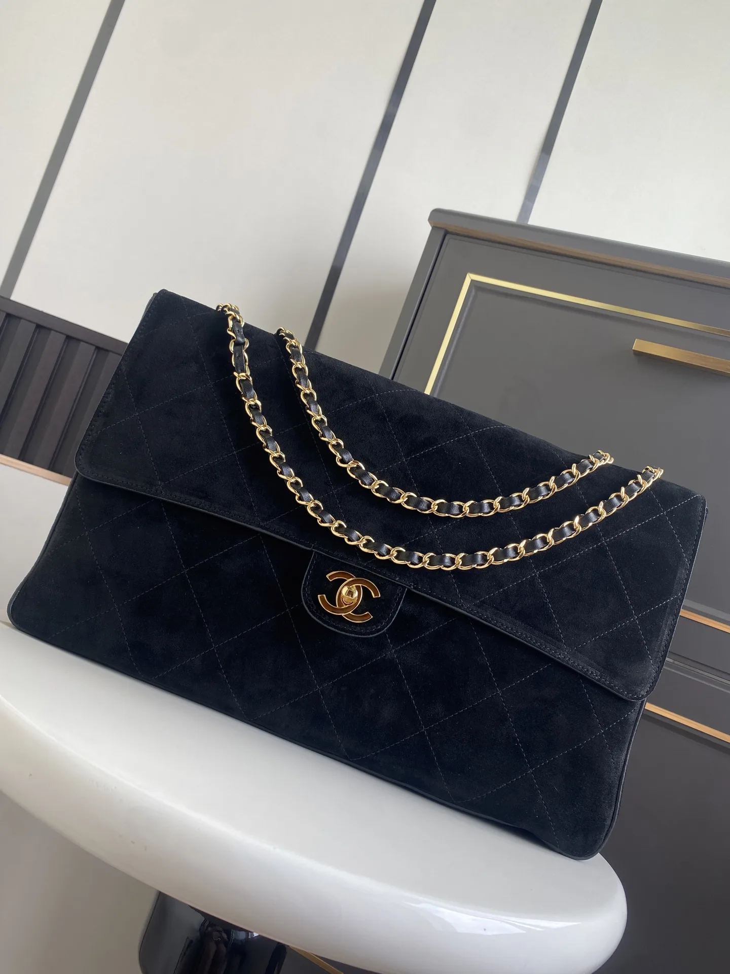 Chanel Beige Classic Flap Suede Leather Shoulder Bag product photo from LabelPicks