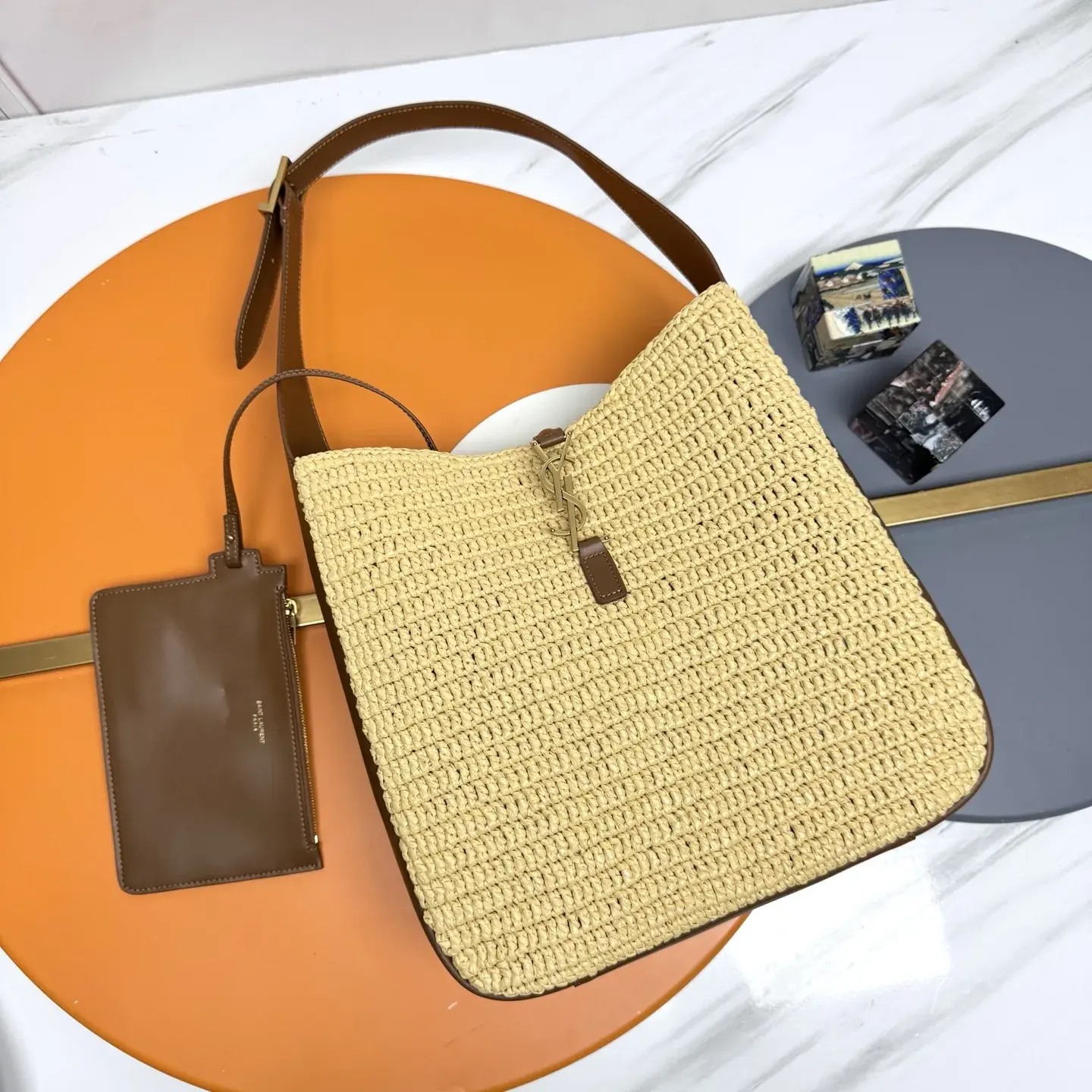 Saint Laurent Beige Straw Woven Shoulder Bag product photo from LabelPicks